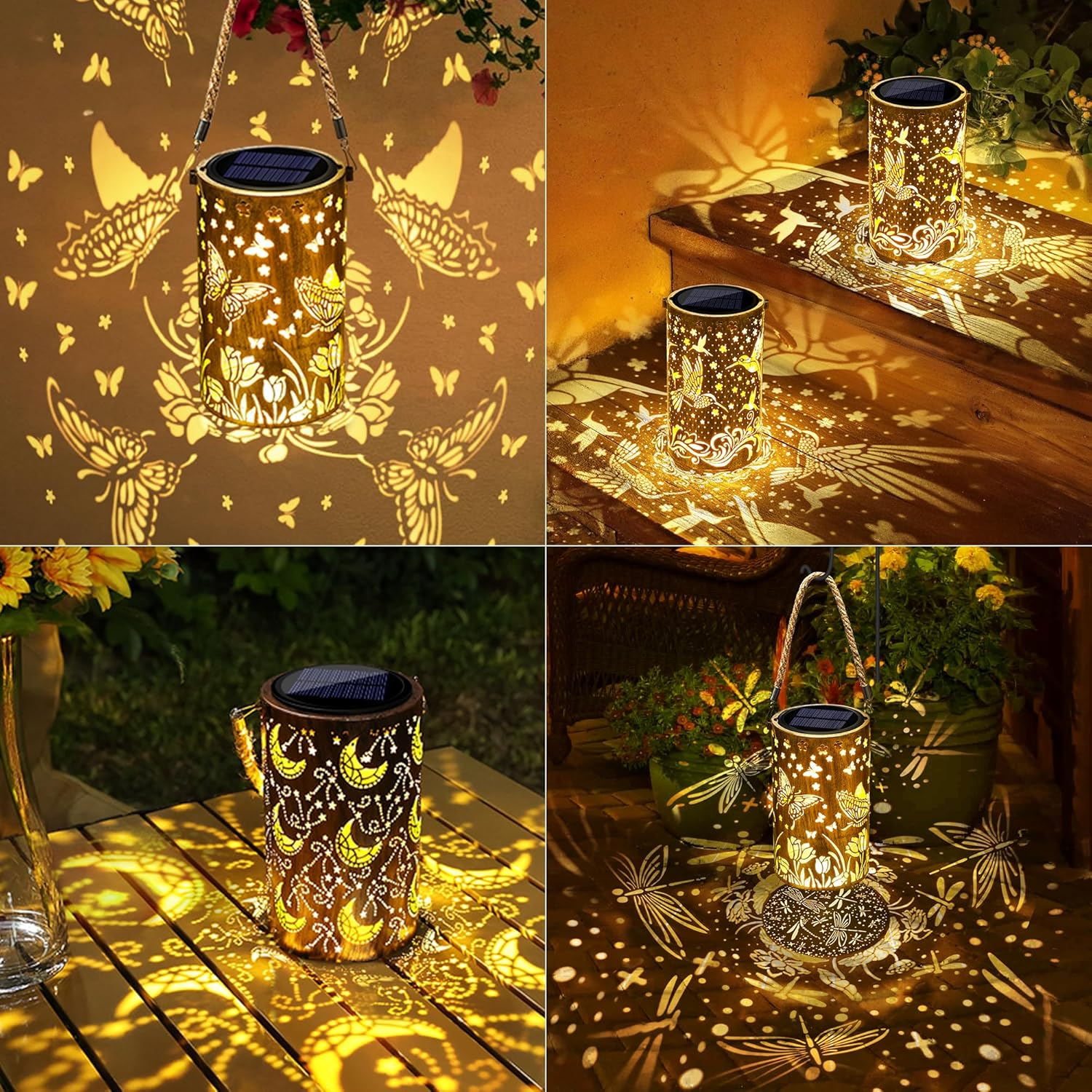 Toodour Solar Lantern Outdoor, Butterfly Gifts for Mom Grandma Women Hanging Solar Outdoor Lights Waterproof, Hollow Out Retro Metal Butterfly Lights for Patio, Balcony, Walkway, Yard Decorations image number 4