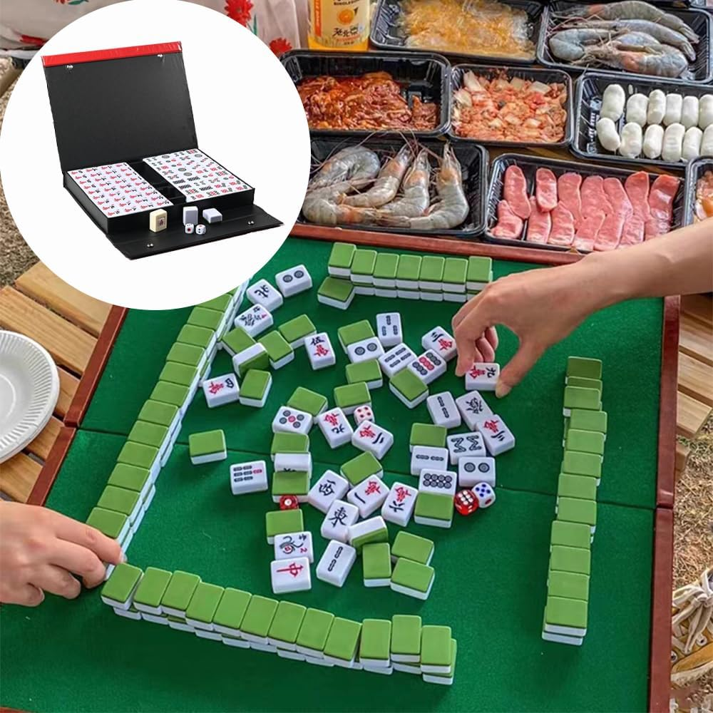Lehom Large 36MM Chinese Mahjong Set 144Pc Mahjong Tile Set English Characters Mahjong Board Game with Case Mahjong Game Set for Travel Party Family Game Portable Mah Jong 麻将 (Mah Jongg, Majiang) image number 5