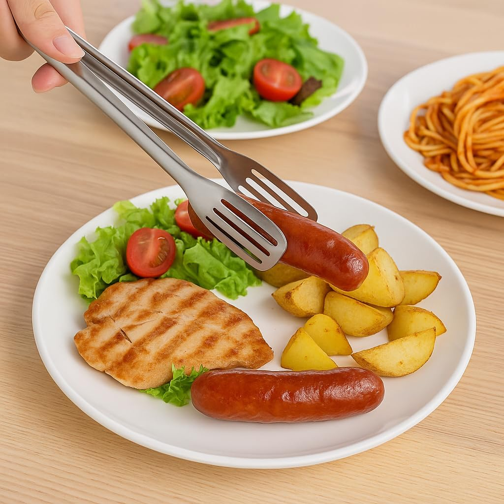 Stainless Steel Kitchen Tongs Set of 2 &ndash; 24Cm & 29Cm Cooking Food Tongs for BBQ, Salad, Bread, Meat, Serving, Frying, Grilling, Buffet, Clip Clamp Style Utensils image number 1