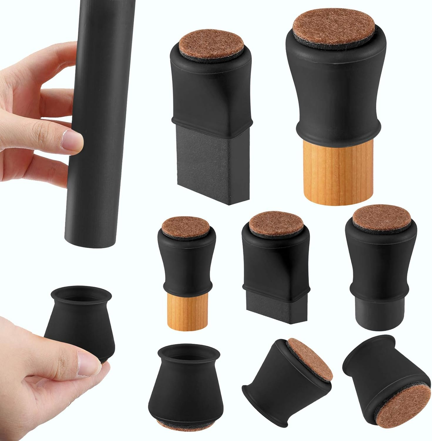 Dark Brown Silicone Chair Leg Floor Protectors with Felt, Chair Leg Caps, Silicon Furniture Leg Feet Protection Cover Protect Hardwood Floor anti Scratch 16 Pcs (Large Fit: 1.5" - 2.0", Brown)