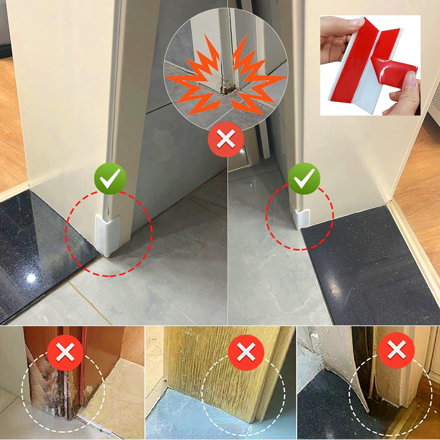 White Baseboard Corners Blocks Self Adhesive, Thickened Rubber Safety Corner Protectors Cushion, Soft Edge Furniture Wall Guards (4 PCS) image number 6