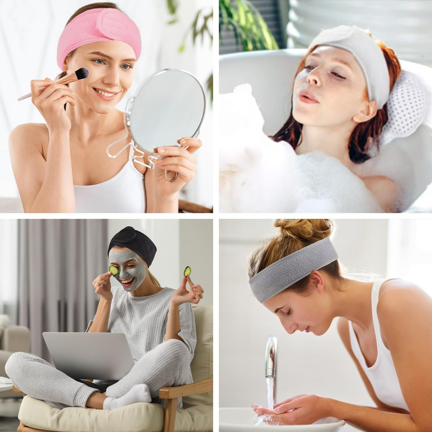Pack of 4 Spa Headbands, Self-Adhesive Adjustable Headband for Face Washing, Make-Up, Beauty, Face Bow, Yoga Towel image number 6