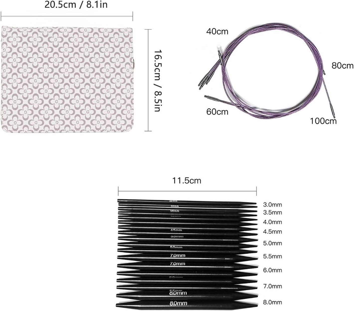 Circular Knitting Needle Set, Interchangeable Circular Needle Set with Storage Bag, 18 Needles Knitting Starter Kit for Crafting, Sewing, Knitting image number 5