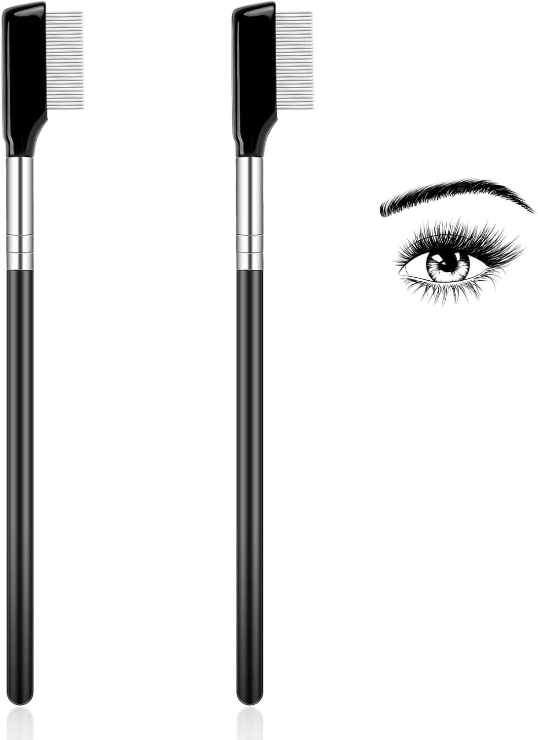 Metal Eyelash Comb & Separator - 2 Pack Eyelash & Eyebrow Brush Grooming Tool with Metal Teeth for Women image number 2