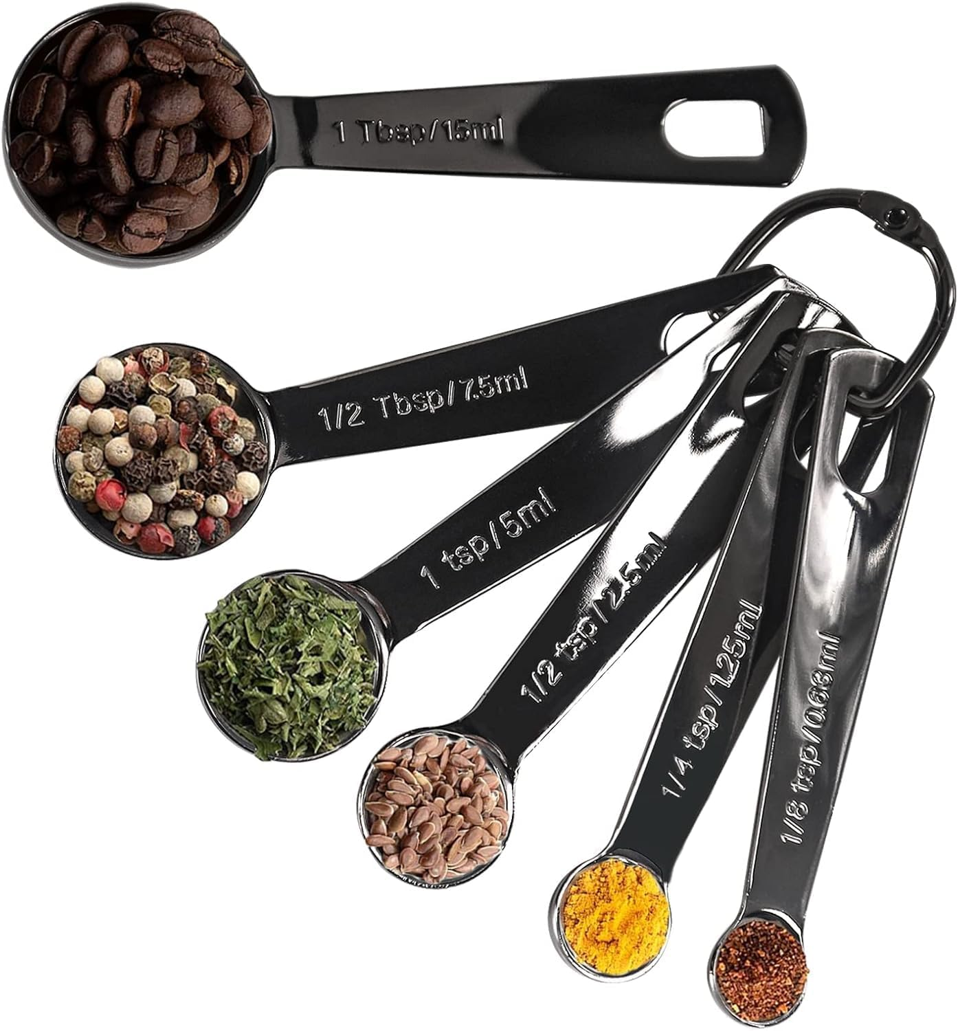 Black Measuring Spoons, Heavy Duty 18/8 Stainless Steel Metal Measuring Spoons Set of 6, Black Plated Spoon for Dry or Liquid Ingredients for Cooking Baking, Tablespoon Teaspoon Measuring Spoon Spice image number 3
