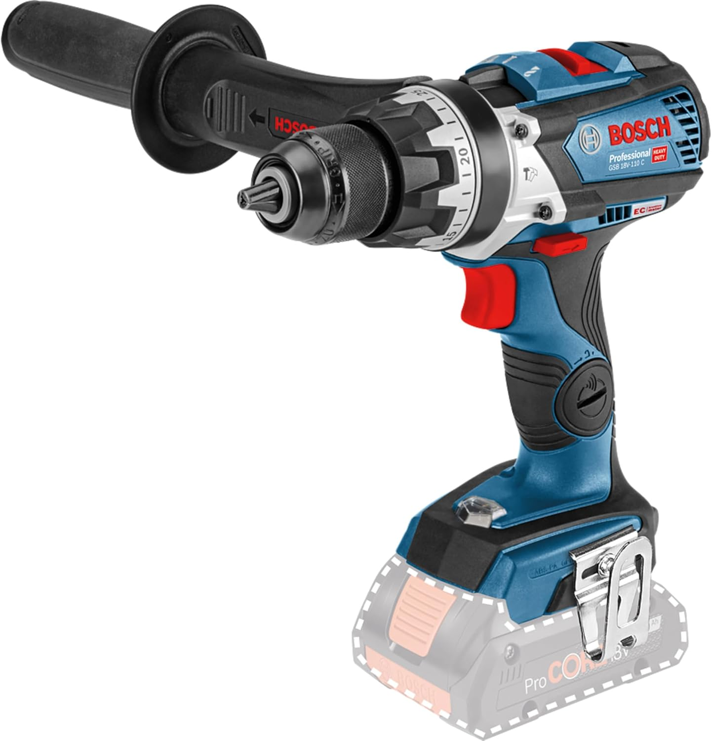 Bosch Professional 18V System Cordless Combi Drill GSB 18V-110 C (Max. Torque of 110 Nm, Incl. Aux. Handle, without Battery/Charger)