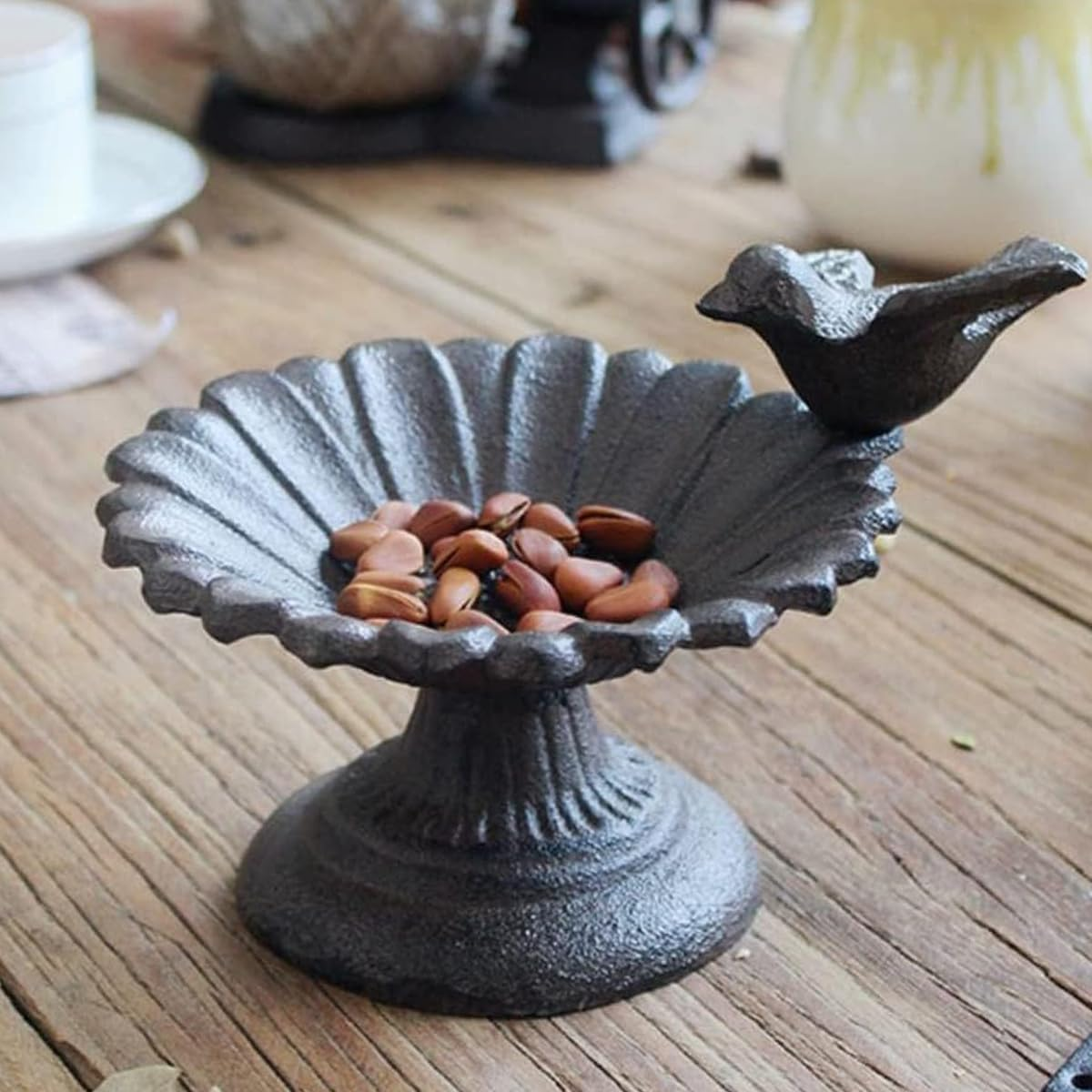 AIMALL European Style Cast Iron Bird Feeder Retro Petal Basin Decorative Dish for Balcony Garden Indoor Tabletop Living Room Home Ornaments as Shown 5.11In X 4.72In image number 4