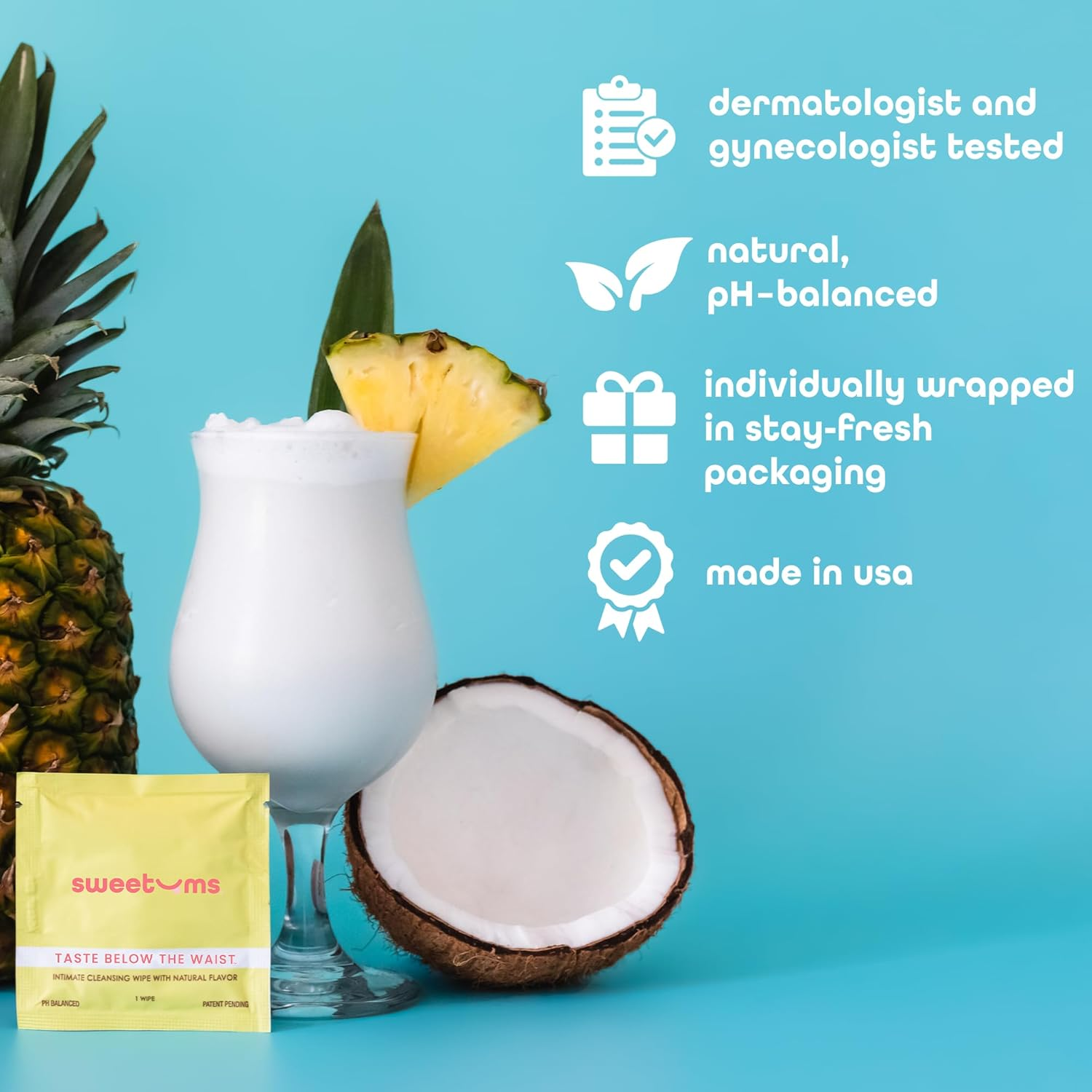 Sweetums Feminine Wipes for Women, Individually Wrapped - Ph Balanced Flavored Intimate Wipes - Pack of 10 (Pina Colada) image number 4
