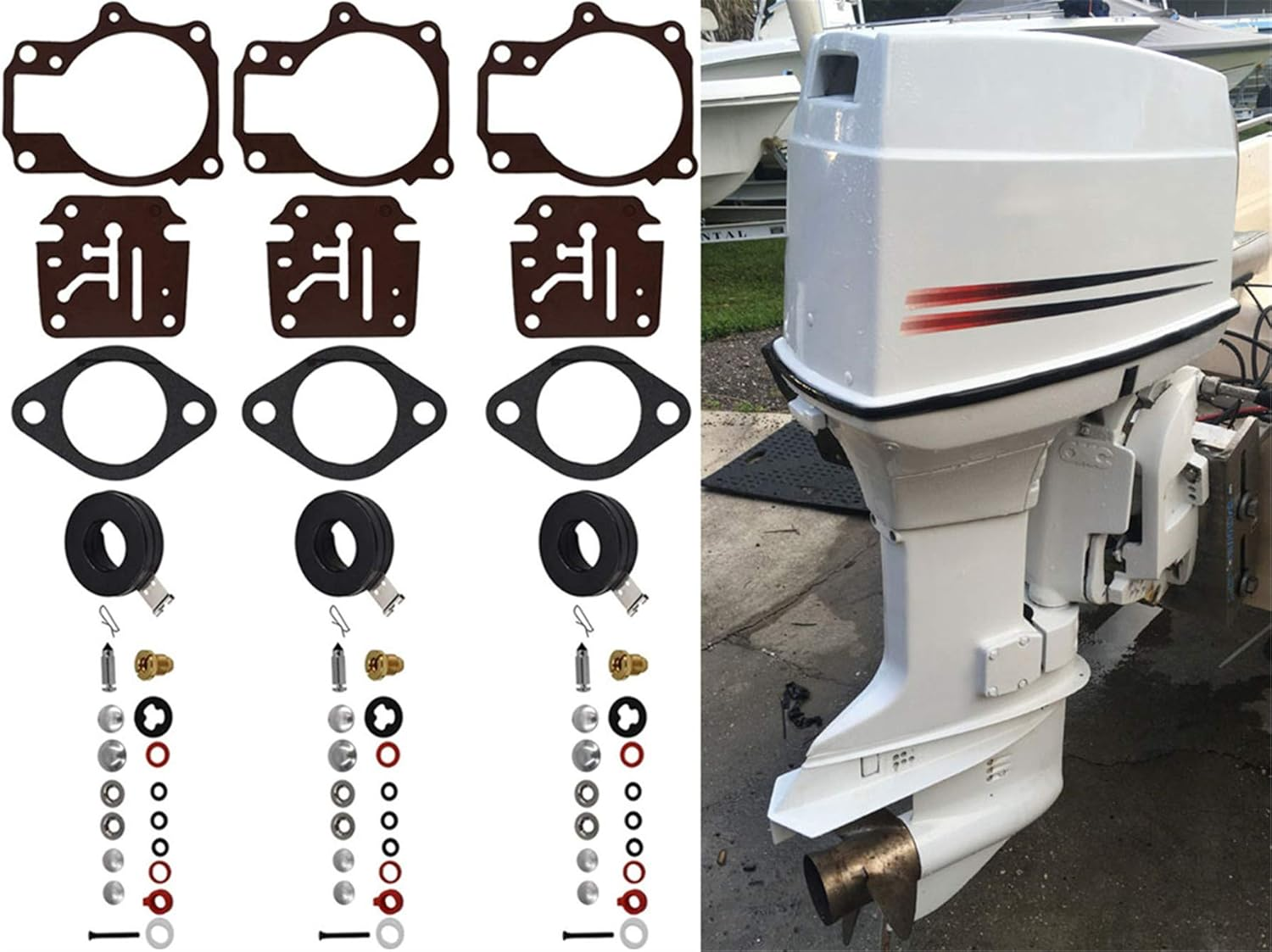 Munirater 3PCS Carburetor Carb Rebuild Repair Kit with Float Replacement for Johnson Evinrude 65 70 75 HP image number 2