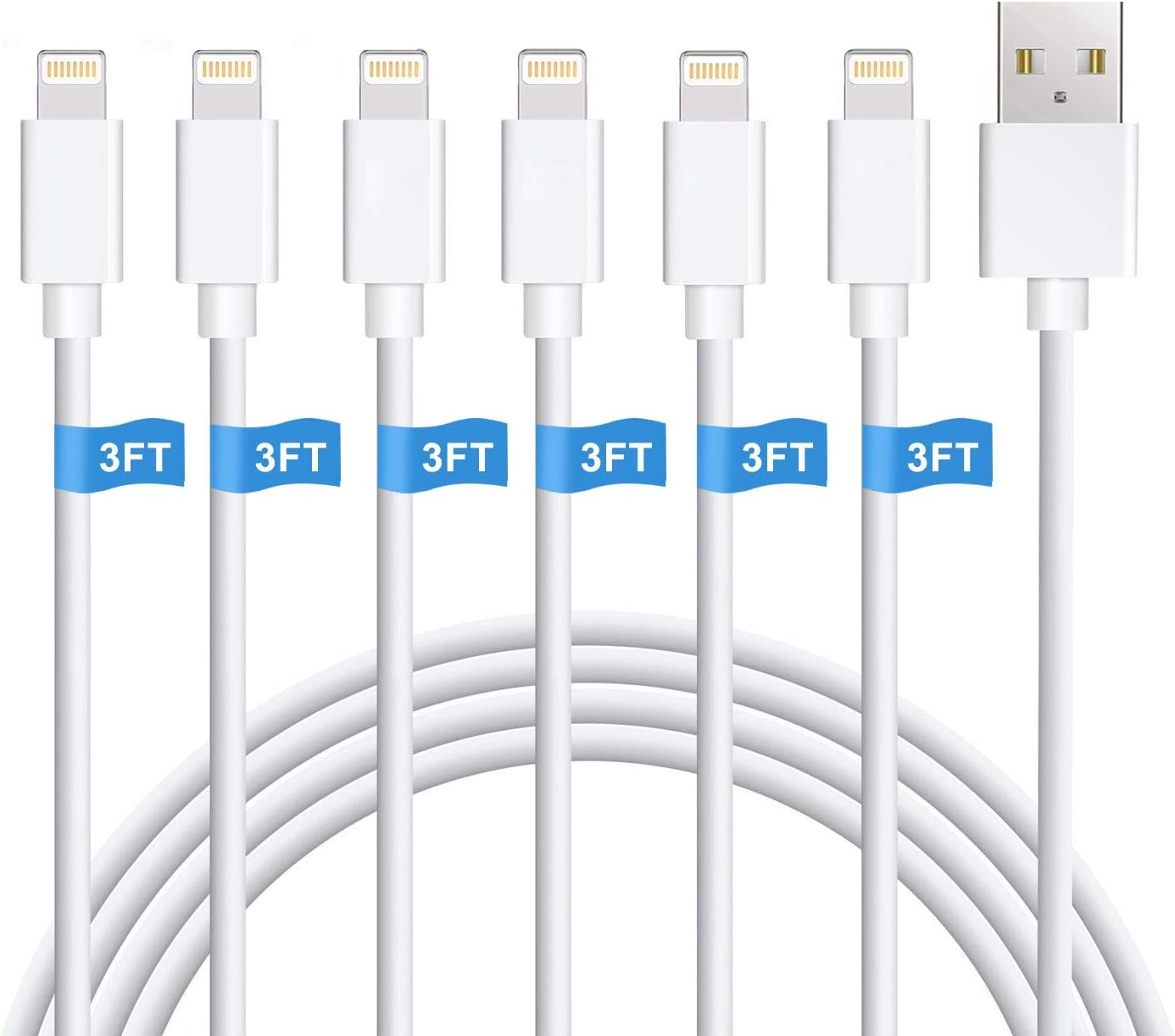 Sundix Iphone Charger Cable, 6Pack 3FT/1M USB Charging Cord Compatible with Iphone 13/13Promax/13Mini/12/12Pro/12Promax/11/11Pro/11Pro MAX/XS/XS Max/Xr/X/8/8Plus image number 2
