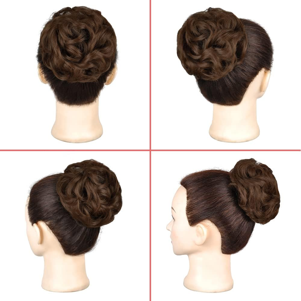 KETHBE 1.Elegant Design:This Messy Curly Bun with Some Loose Strands of Long and Wavy Hair Looks Soft and Spirited When You Wear It. image number 4