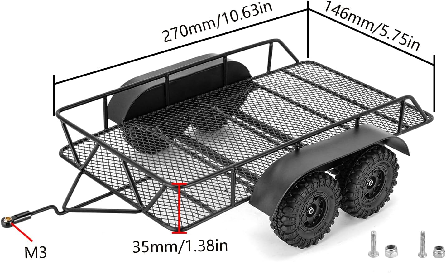 INJORA RC Trailer for Pulling behind the Car - Metal Hook Trailer Mount for 1/18 RC Crawler TRX4M