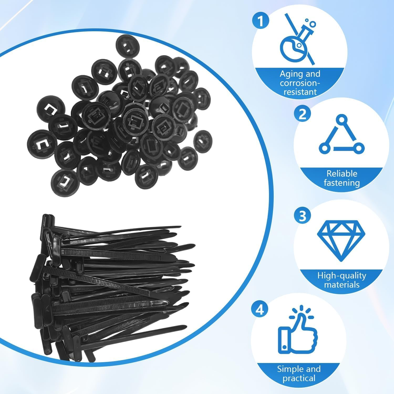 IONPSHG Heavy Duty Self-Locking Nylon Universal Cable Tie Buckle (100 Pcs) &ndash; UV Resistant Black Zip Ties for Car Repair, Daily Use & Multipurpose Cable Management, Small Cinch Straps Holde image number 6