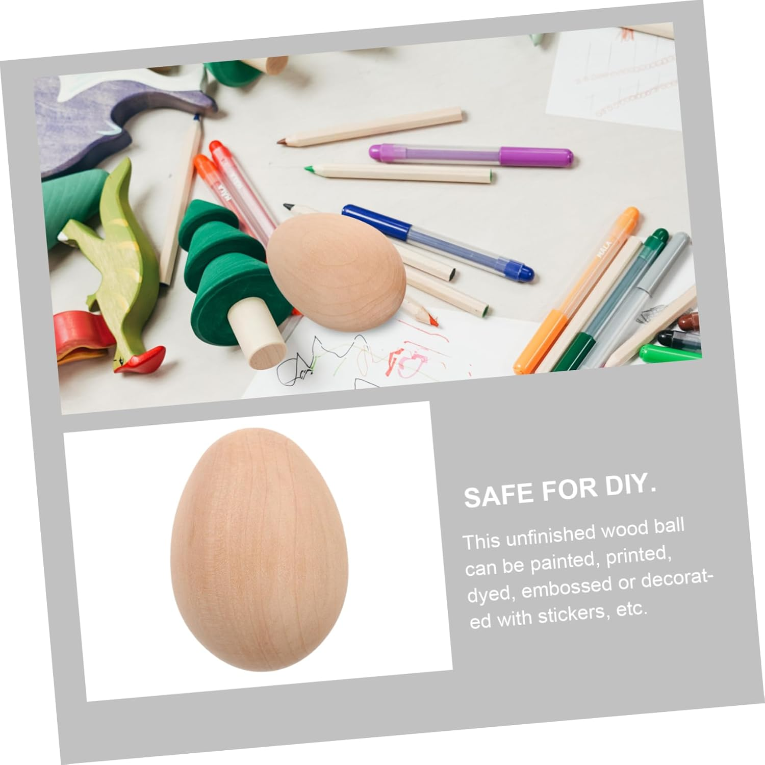 Kisangel 6Pcs Unfinished Wood Eggs for Crafts Fake Chicken Eggs for Easter Decorating with Smooth Surfaces for Painting and Home Decor Safe and Sturdy Art Supplies