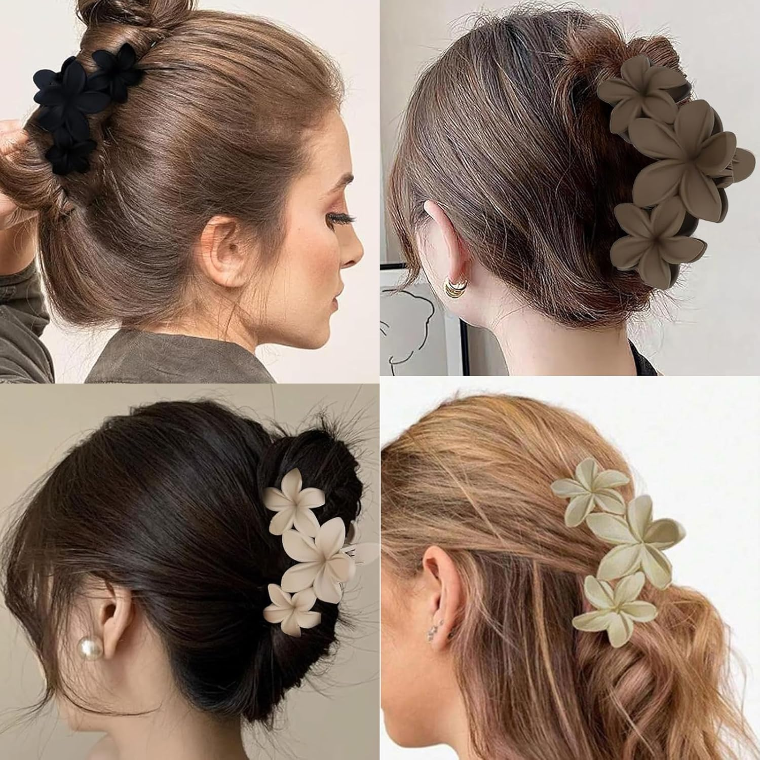 Ueiykoz 4 Pcs Hawaiian Plumeria Flower Hair Clips,Non-Slip Matte Claws Clips for Thick Thin Strong Hold Hair Beach Hair Accessories for Women Girls image number 4