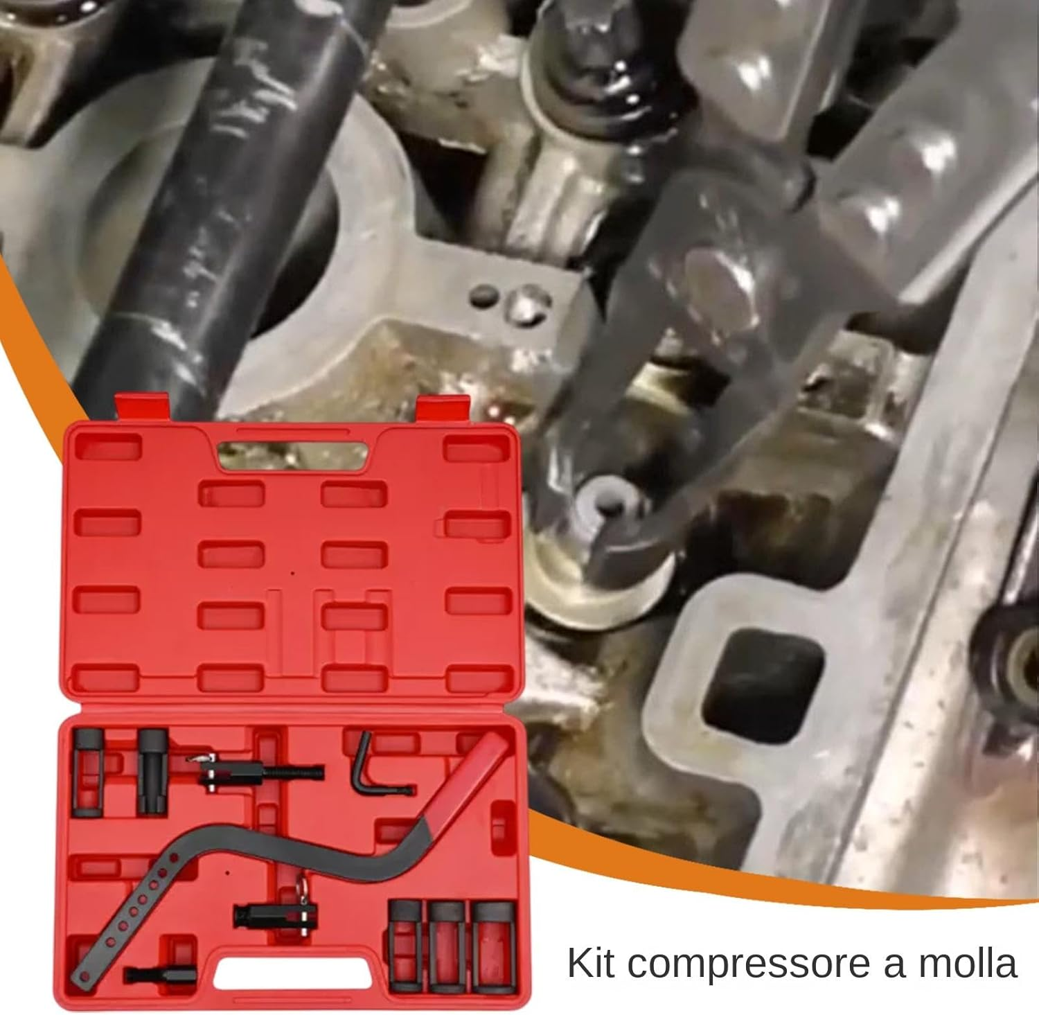 Spring Compressor Kit, Overhead Valve Spring Removal Tool, Heavy-Duty Clamp, Collet Pusher, Professional Installer Kit for Motorcycle and Automotive Engine Maintenance, 1 Set