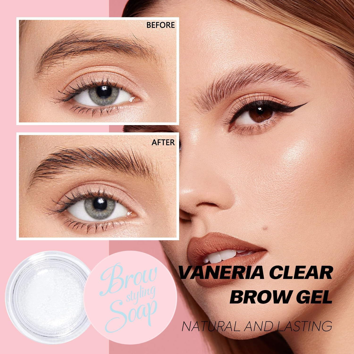 VANERIA Eyebrow Gel Clear,Brow Soap,Eyebrow Brush with Double Head,Clear Eyebrow Setting Gel for Feathery & Fluffy & Brow Freeze,Long Lasting Waterproof.14G image number 1