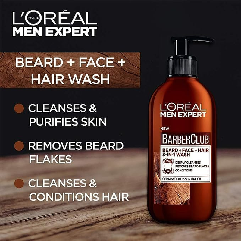 L'Or&eacute;al Paris Men Expert, Barber Club Grooming for Men, Softens Beard & Soothes Irritation, Duo Bundle - 3-In-1 Beard, Face & Hair Wash 200Ml & Beard Oil 30Ml image number 1