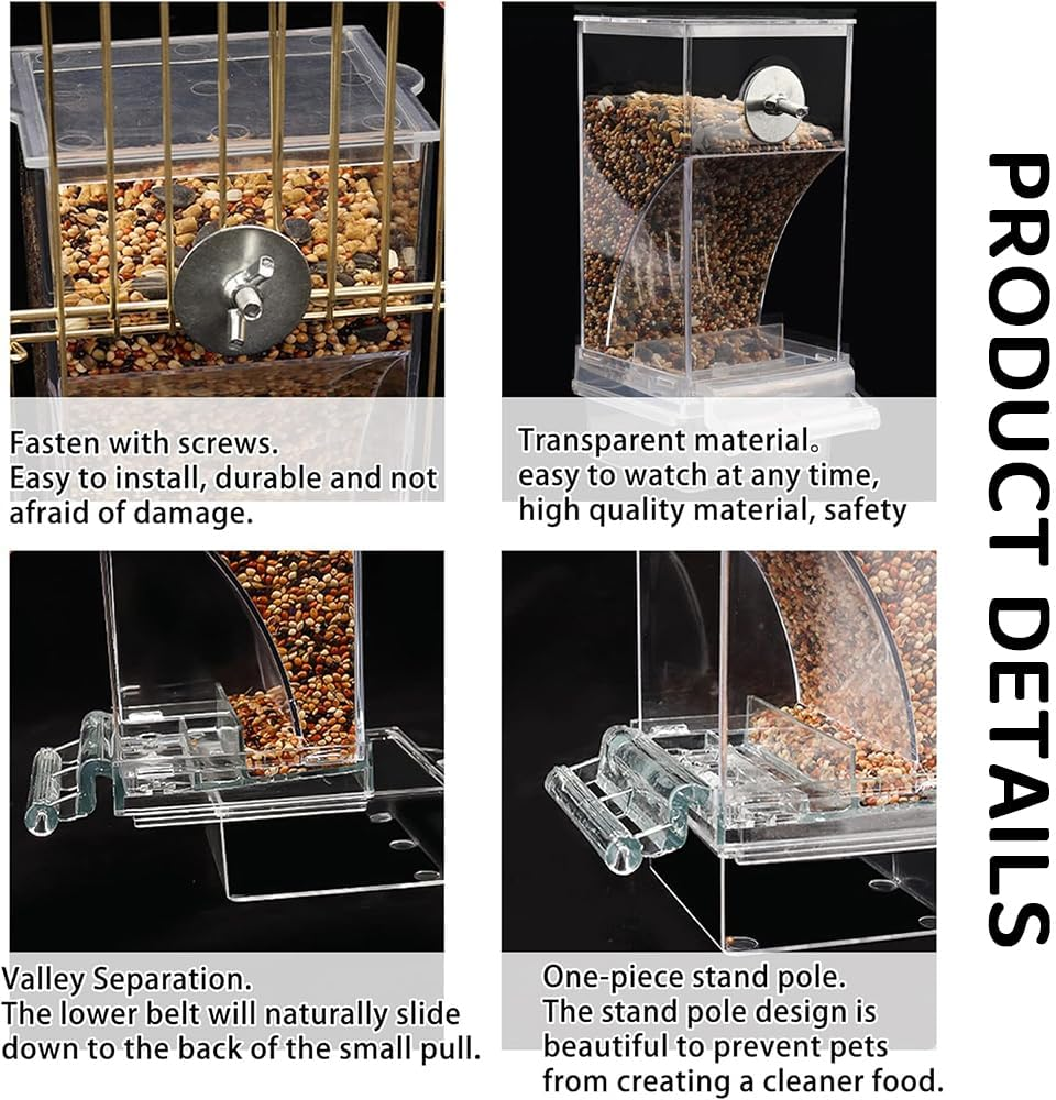 2 Pack Automatic No-Mess Bird Feeder &ndash; Transparent Acrylic Foraging Feeder Cage Attachment for Parrots, Canaries, Cockatoos & Small Birds image number 5
