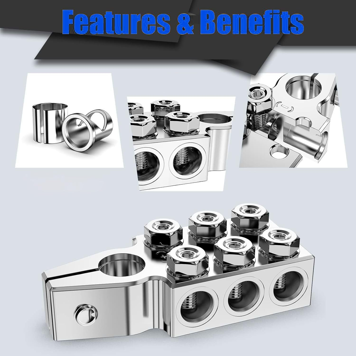 Aikoolwer 6 Way Battery Terminal Connector 6X(2/0) AWG Gauge Positive Negative (+/-) Auto Battery Post Clamp Car Caravan Motorhome Truck Houseboat Motorcycle Forklift Crane image number 5