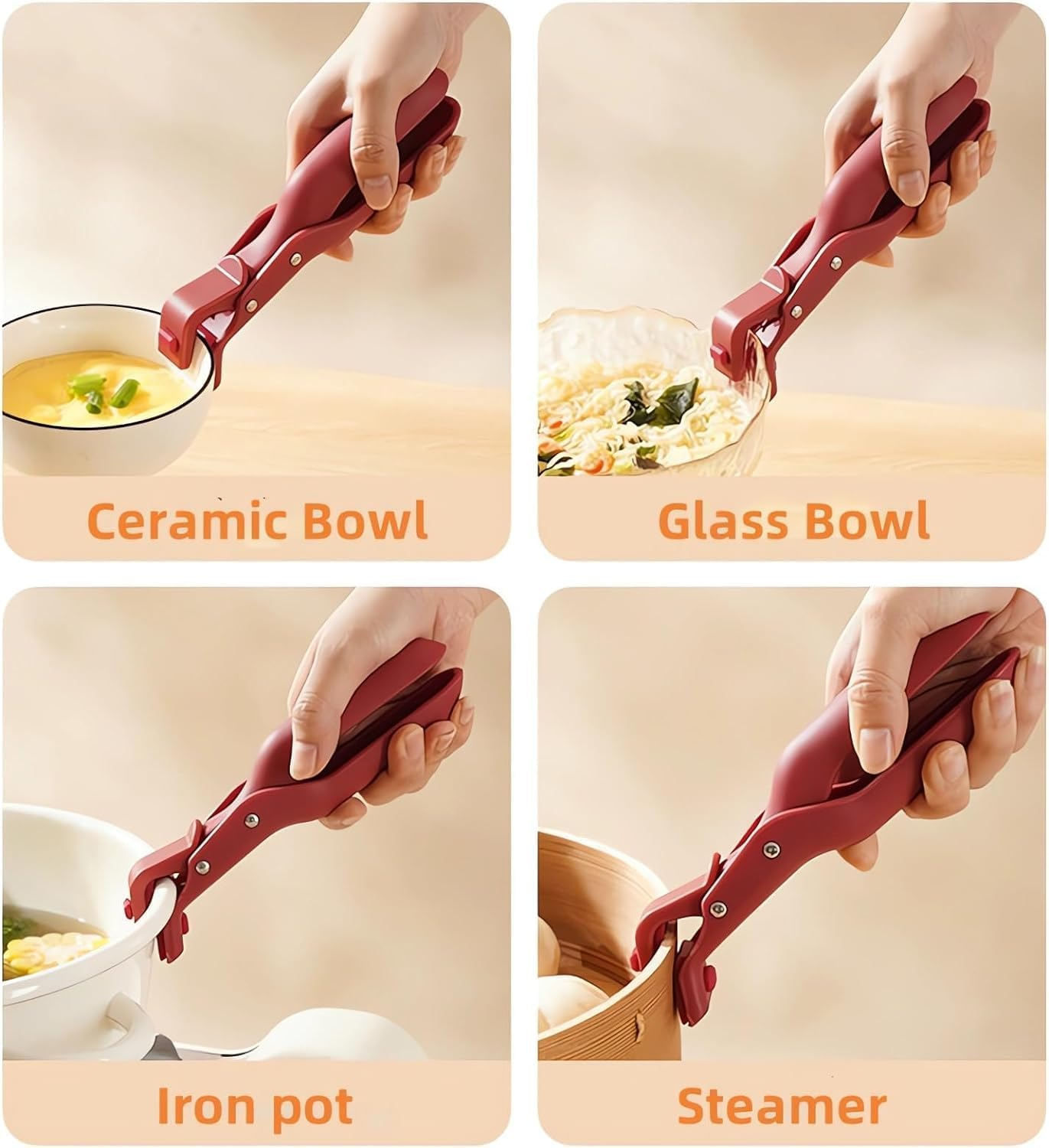 Multi-Purpose Anti-Scalding Bowl Holder Clip for Kitchen, Kitchen Anti-Scalding Anti-Slip Clip, Silicone Non-Slip Anti-Scalding Clip, Heat Insulation Anti-Scald Clamp Gripper, for Pots Dish (Red+Blue) - Red+Blue image number 5