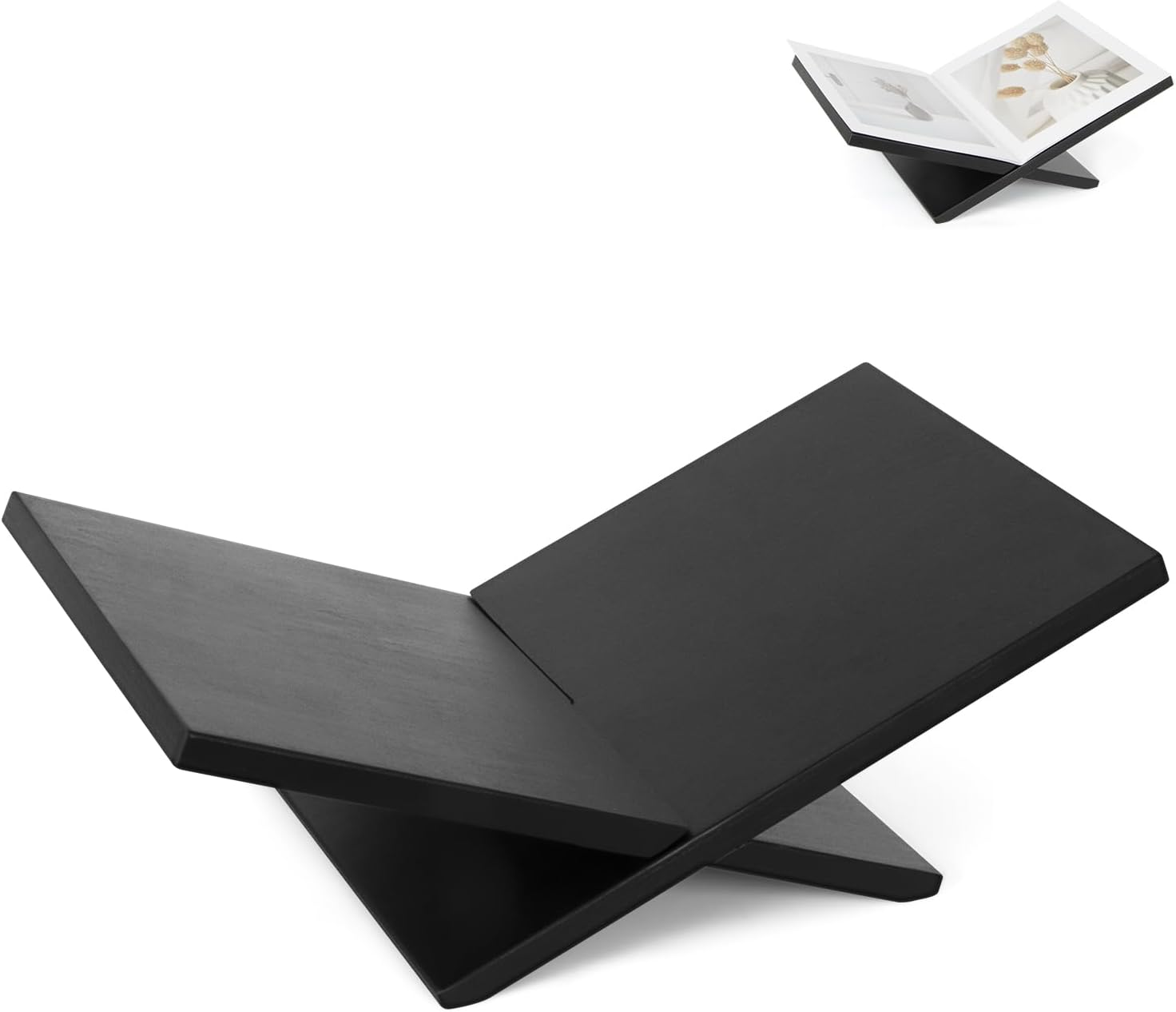 PUERSI Open Book Display Stand, Wooden Large Book Holder, Coffee Table Book Stand, Wood Book Easel for Magazine, Art Book, Cook Book, Bible, Quran - Black image number 5