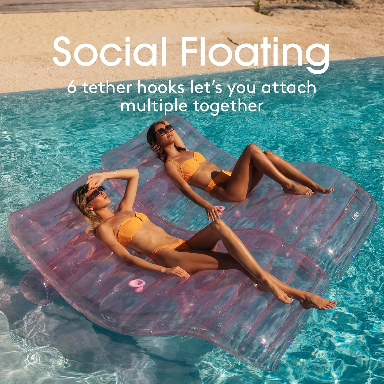 FUNBOY Giant Inflatable Luxury Clear Chaise Lounger, Chair Pool Float for Adults, Transparent Seaglass Green Material, Perfect for a Summer Pool Party image number 4