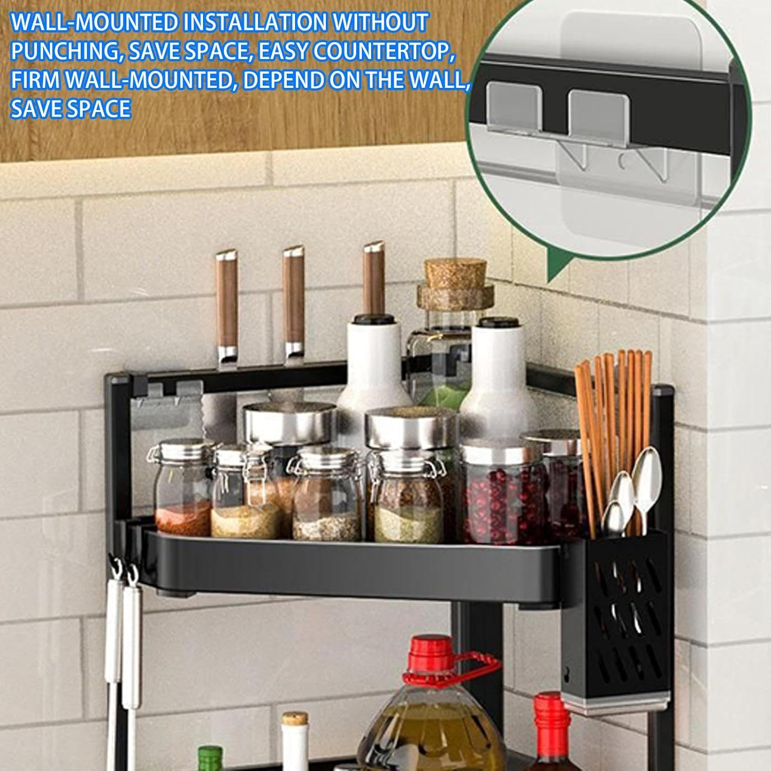 Kitchen Storage Shelves | Condiments Salt Corner Rack - 2 Tiers Storage Stable Organizer for Countertop Bathroom Makeup Easy Organizing Lids Toiletries Cabinet image number 3
