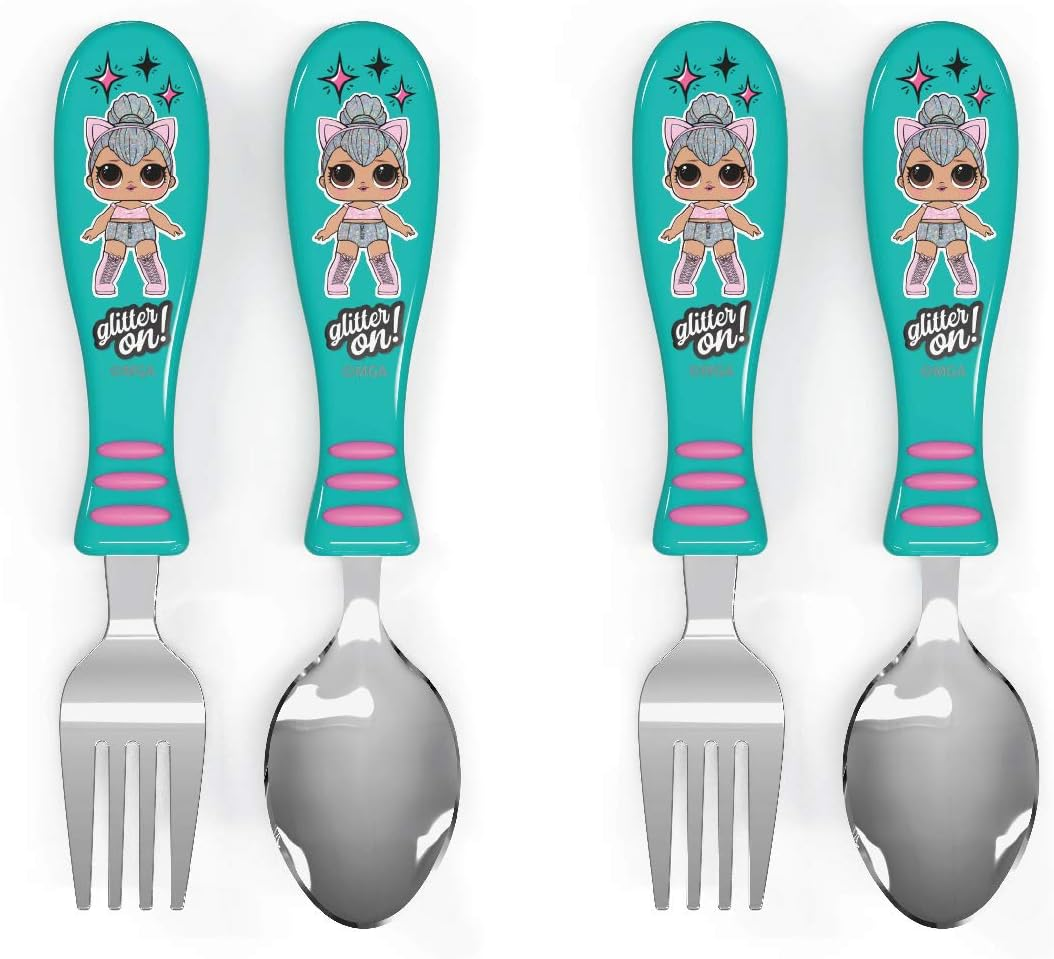Zak! Designs Bluey Kid Flatware Fun Character Art on Both Utensils, Non Slip Fork and Spoon Set Is Perfect for Encouraging Picky Eaters to Finish Their Plates, 2 Pack (4 PCS)