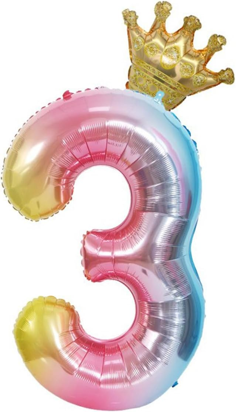 Large Rainbow Number Balloons 7Th Birthday Number Balloon with Detachable Crown Air Helium Digital Balloon Kids Birthday Party Decorations 40Inch (Number 7)