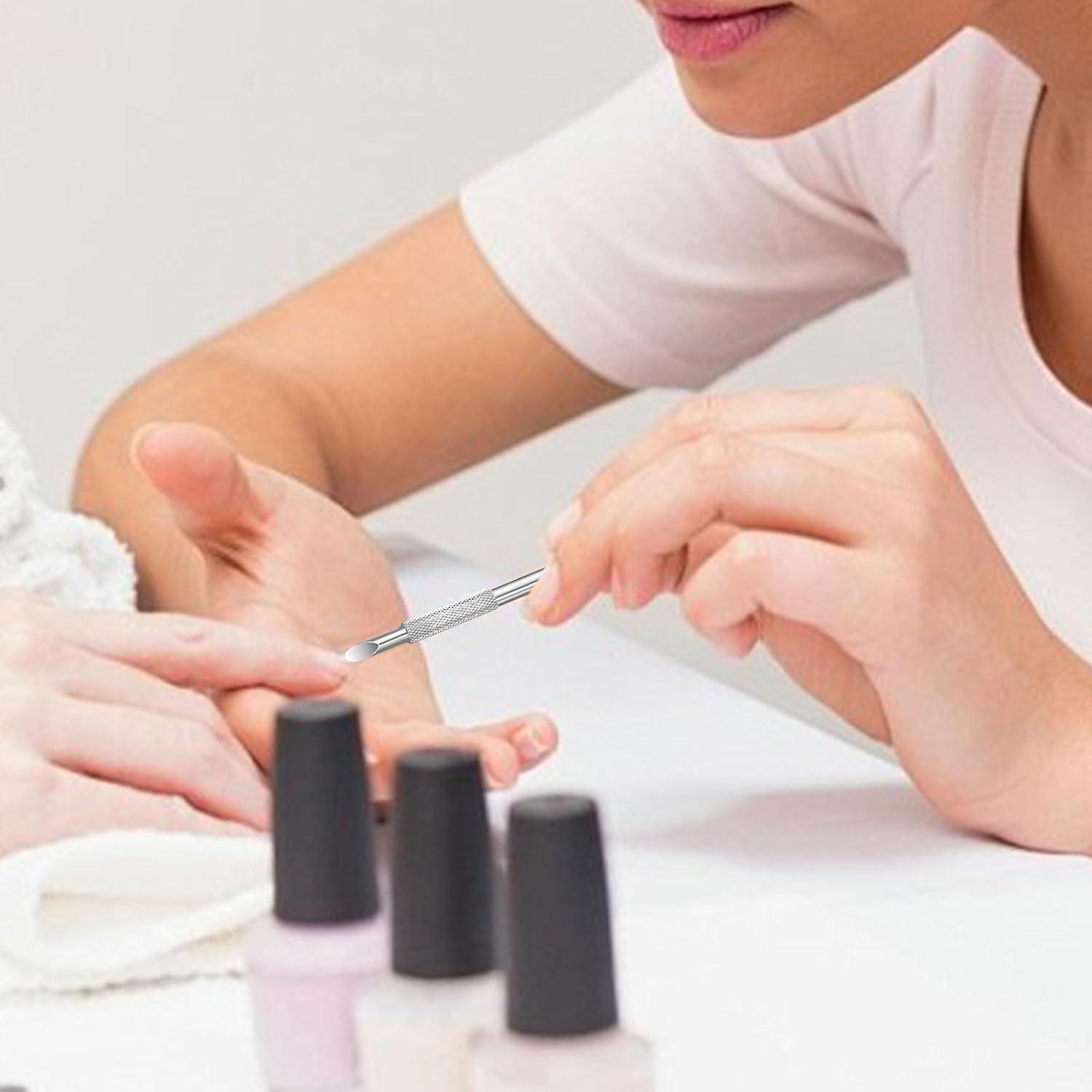 Cuticle Grooming Kit - Nail Pusher Remover, Double Ended Steel Tool | Rust Resistant Metal Finish, Textured Grip Handle, Compact Travel Size with Curved Blade for Fingernail Toenail Manicure Pedicure image number 6