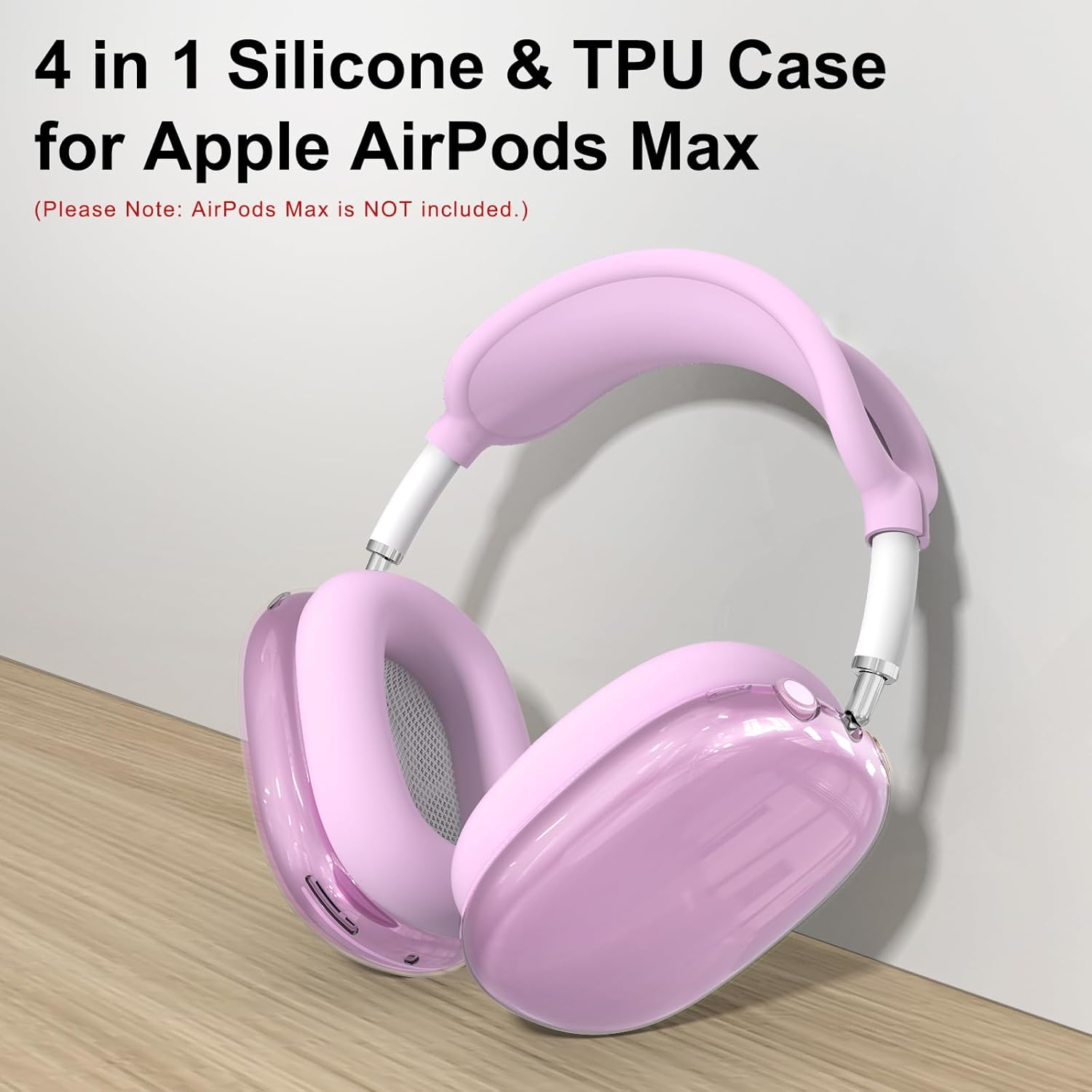 [4 in 1] Silicone Case Cover for Airpods Max Headphones, Clear Soft TPU Ear Cups Cover/Ear Pad Case/Headband Covers for Airpods Max (2024/2020), Transparent Accessories for Airpod Max (USB-C), Purple - Black-4 image number 5
