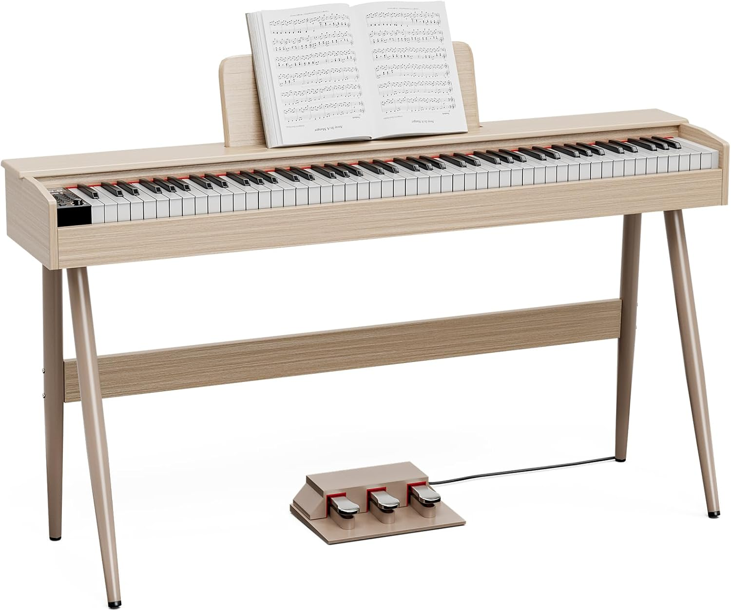 UMOMO 88 Key Weighted Digital Piano, 88 Key Electric Piano for Beginner/Adults with Music Stand, Power Adapter, 3 Pedal, Headphone Jack, Beige image number 6