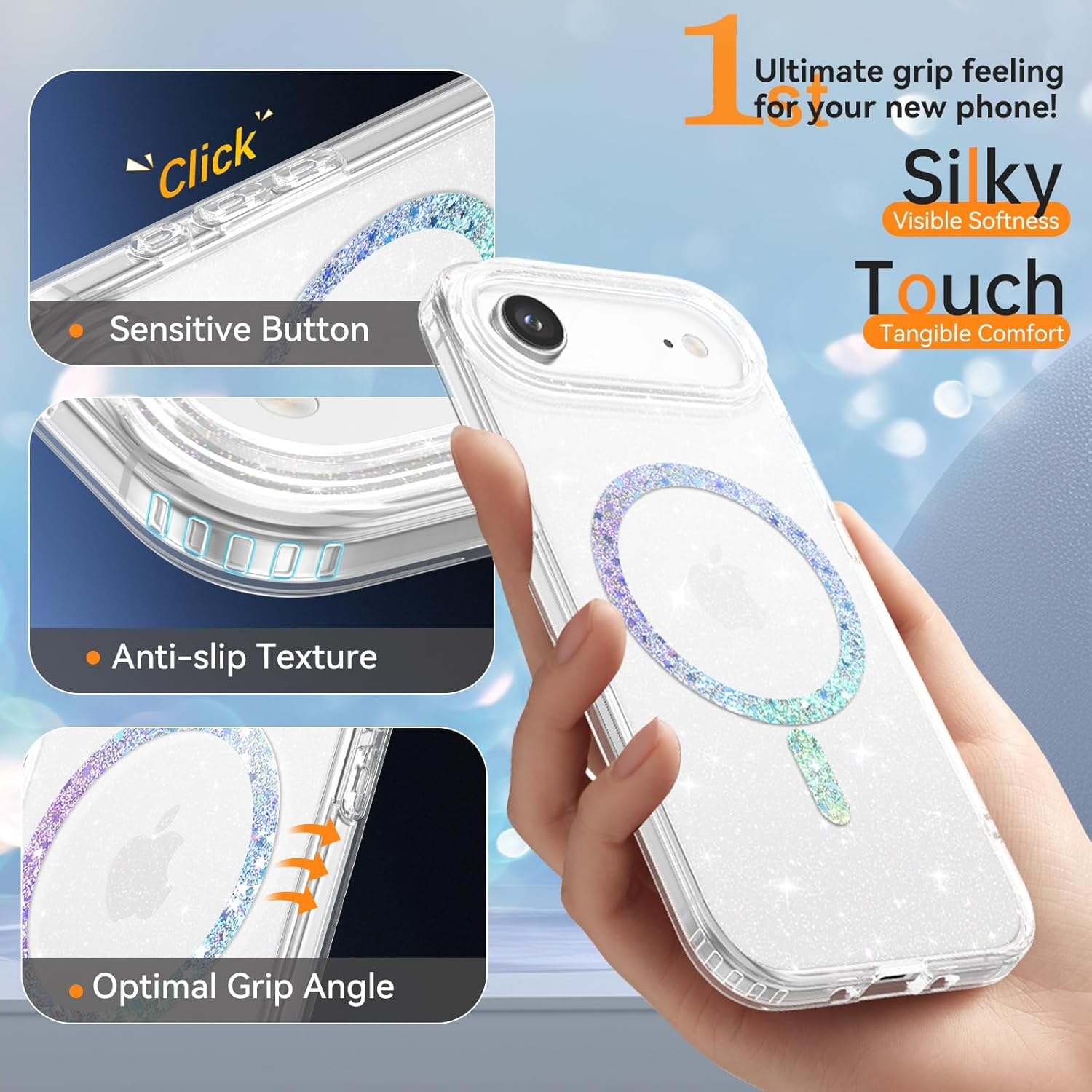 BENTOBEN Case for Iphone Air, Fancy Glitter Slim Magnetic Phone Case for Girls [Compatible with Magsafe] Cute Sparkle Colorful Bling Ring Non-Yellowing Cover for Iphone 17 Air 6.5 Inch 2025, Clear