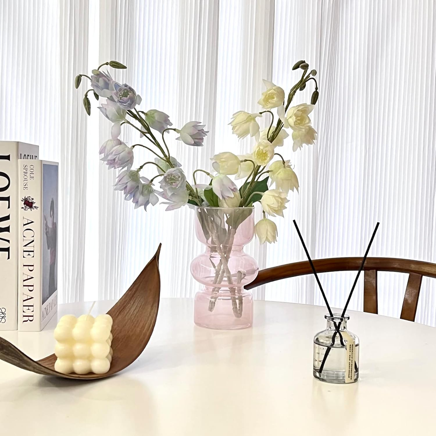 BLOFLO Pink Transparent Glass Hydroponic Vase, 7Inches Colored Vase for Flower, Three-Layer Glass Floral Vase for Home D&eacute;cor, Modern Geometric Glass Vase for Home Office Wedding Table(Pink) image number 6