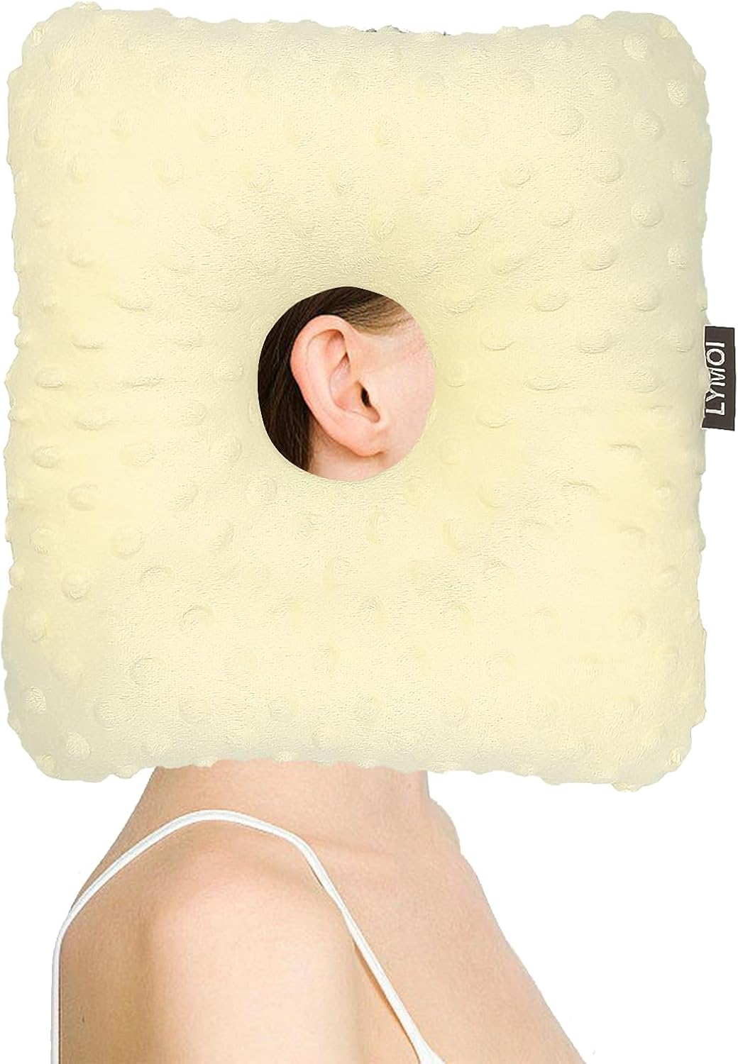 Large Ear Piercing Pillow for Side Sleepers, Side Sleeping Pillow, Ear Protector Pillows with Holes for Ear Pain CNH Piercing Pain Relief Ear Inflammation Pressure Sores Minky Dot (Pink)