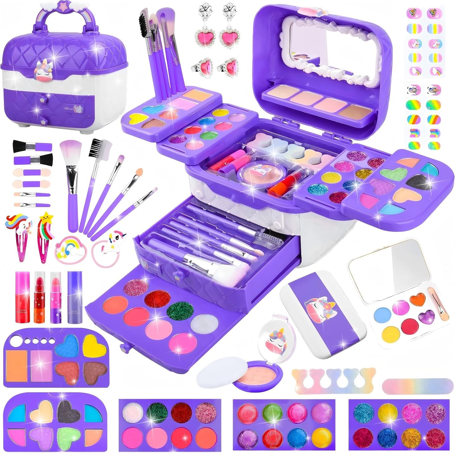 Girls Makeup Kit for Kids, 72 Pcs Washable Real Cosmetic & Pink Travel Cosmetic Case, Non-Toxic Make up Set Toys Toddler Makeup Kit, Princess Dress up Kit Christmas & Birthday Gift for 3-12 Age Girl