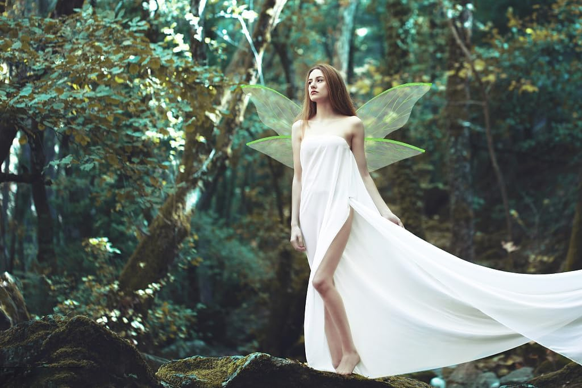 ALIBBON Fairy Wings Costume for Women Boys Girls, Butterfly Wings Princess Angel Elf Dress up Accessories for Halloween Party - Green image number 3