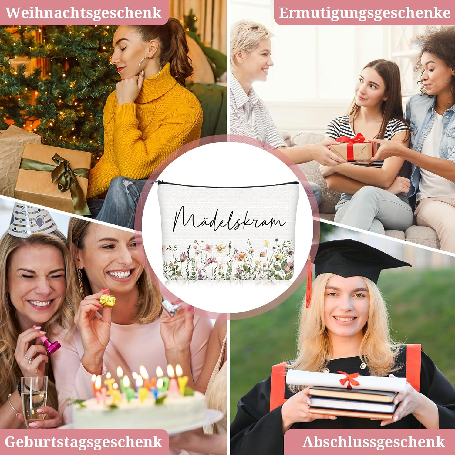 Geiserailie 3 Pieces Trousse De Maquillage Petite Trousse De Toilette Avec Inscription Zipp&eacute;e Portefeuille De Voyage Pour Femmes Et Filles, Flowers, Flowers image number 2