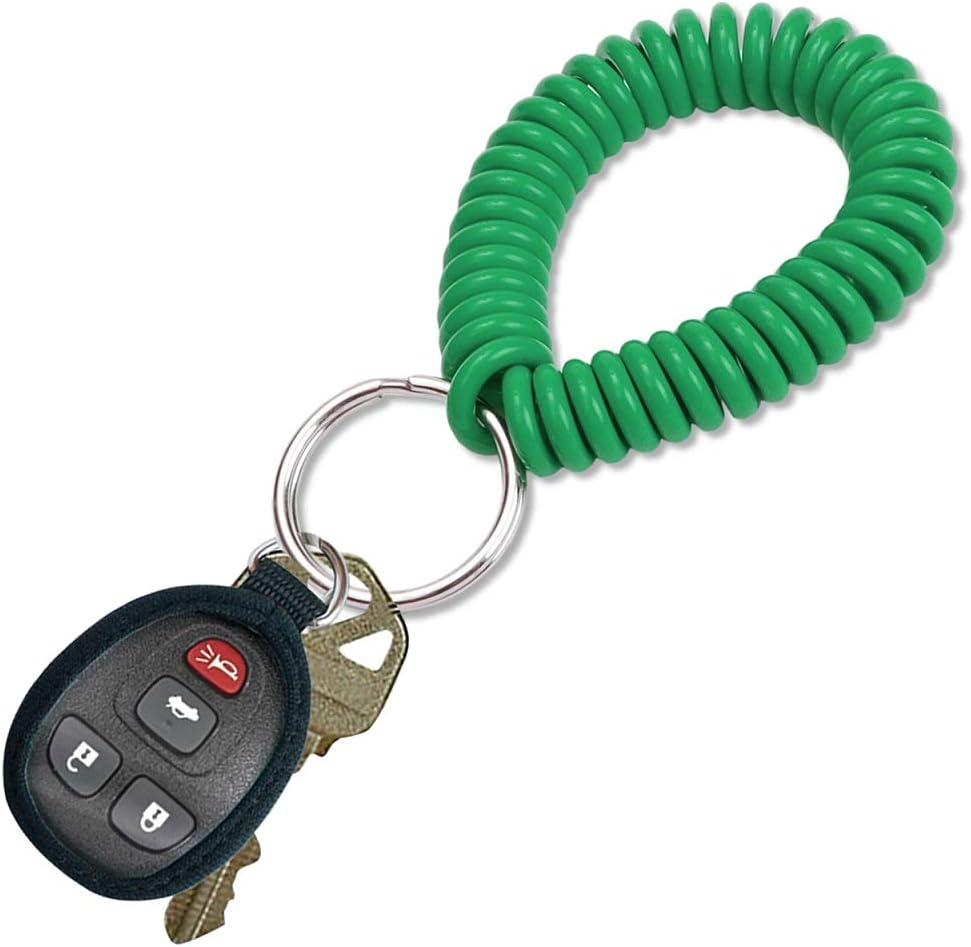 Lucky Line 2&rdquo; Spiral Wrist Coil with Steel Key Ring, Flexible Wrist Band Key Chain Bracelet, Stretches to 12&rdquo;, Green, 5 Pack (4104005) image number 1
