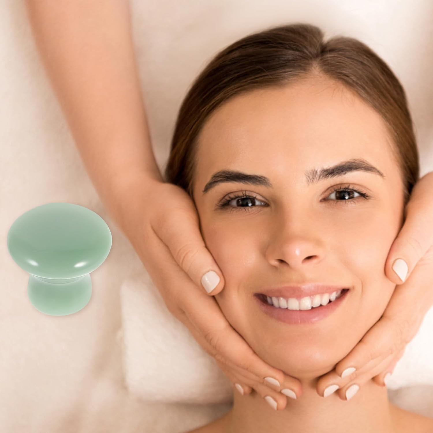 WESIEVYA Jade Mushroom Head Massage Stone for Face and Body, Green Natural Jade Scrapping Stone Massager, Spa Hot and Tool for Skincare and Relaxation image number 3
