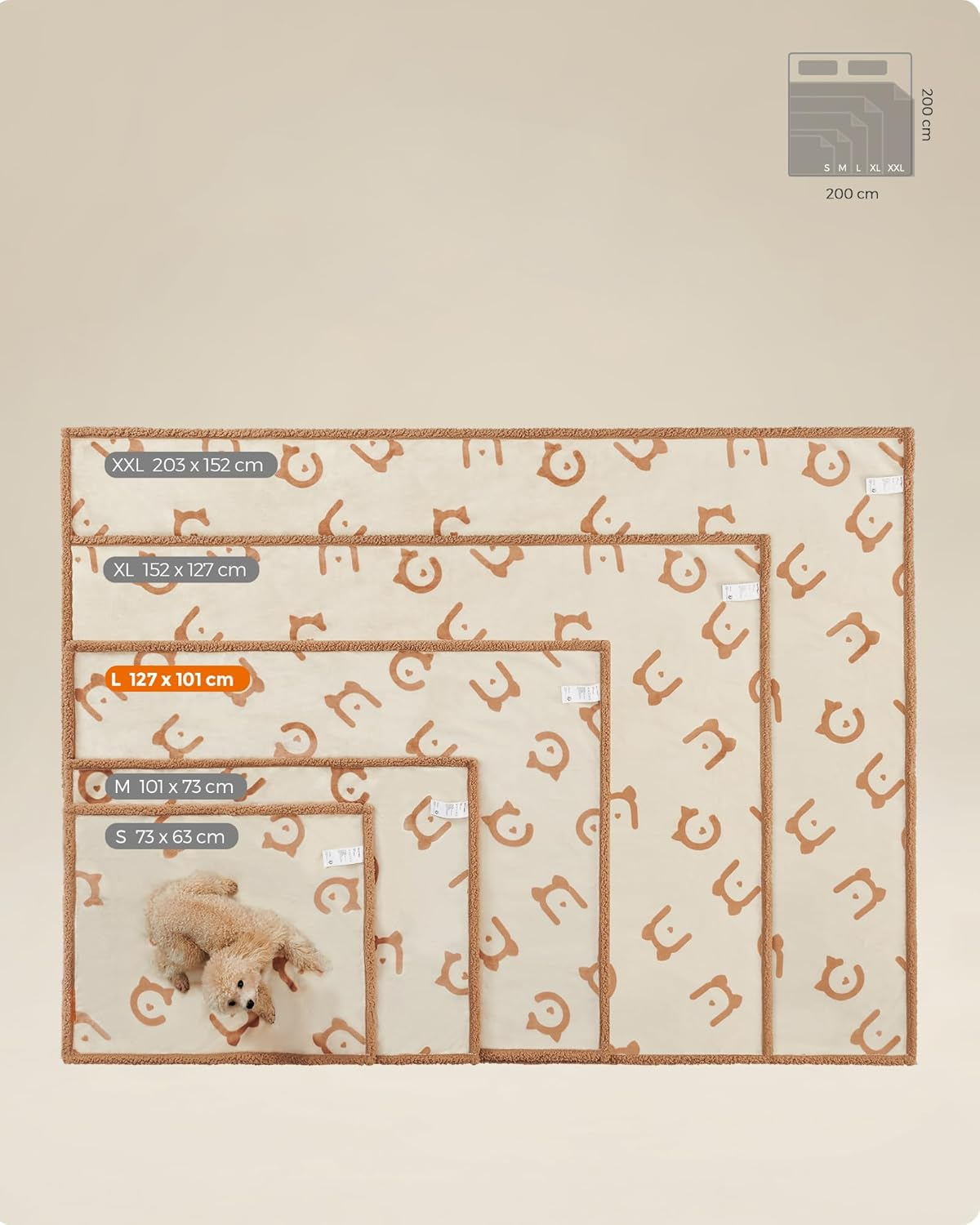 Feandrea Waterproof Dog Blanket, Sherpa Fleece Pet Blanket for Small Medium Dogs, Cats, 127 X 101 Cm, L, Machine Washable, Double-Sided Sofa Cover Protector, Beige PPB050K01