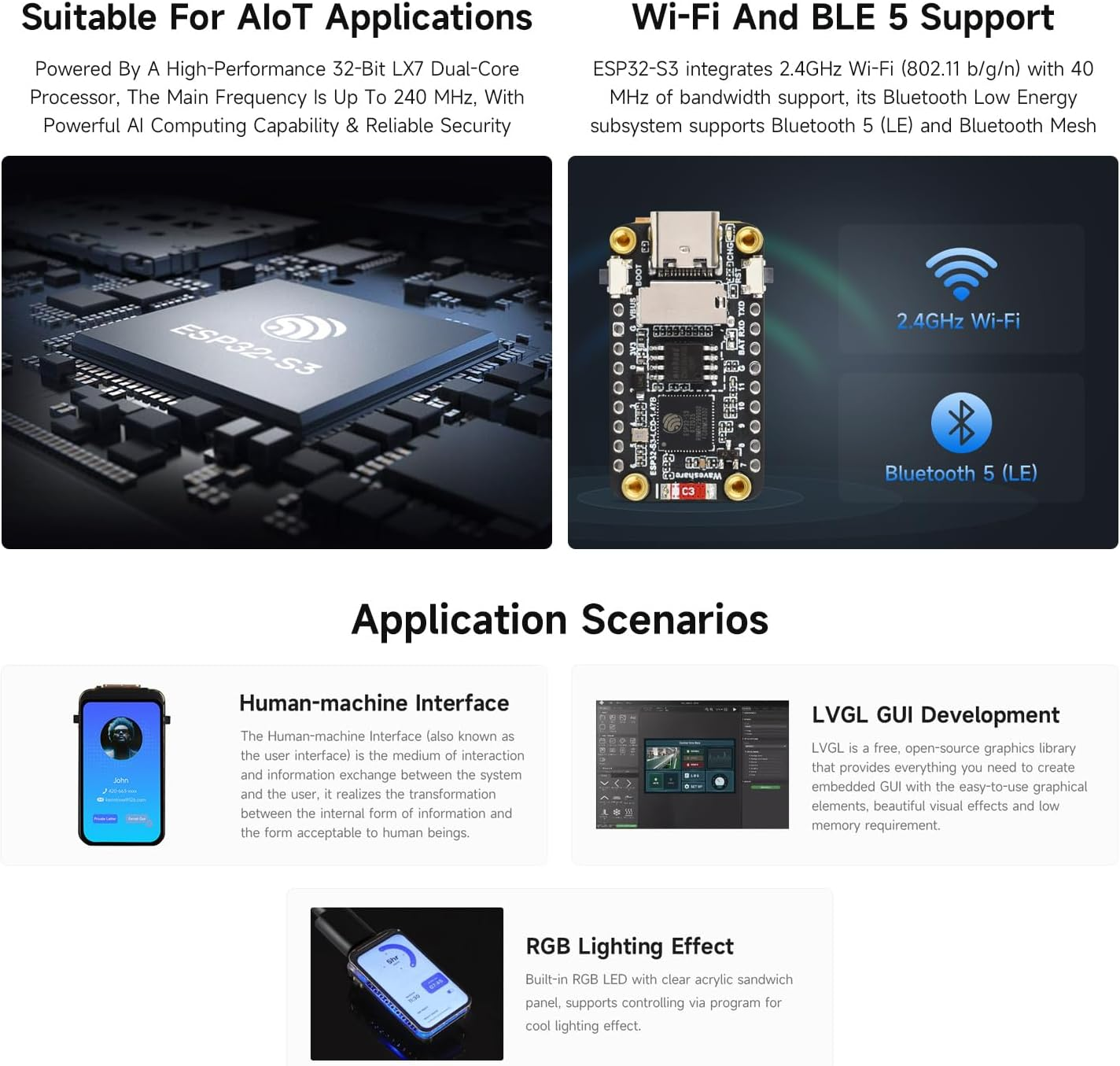 Waveshare ESP32-S3 1.47Inch LCD Display Development Board, 172&times;320 Resolution, 262K Display Color, Supports 2.4Ghz W-FI/BLE 5, 240Mhz LX7 Dual-Core Processor, ESP32 with Mini Display image number 4