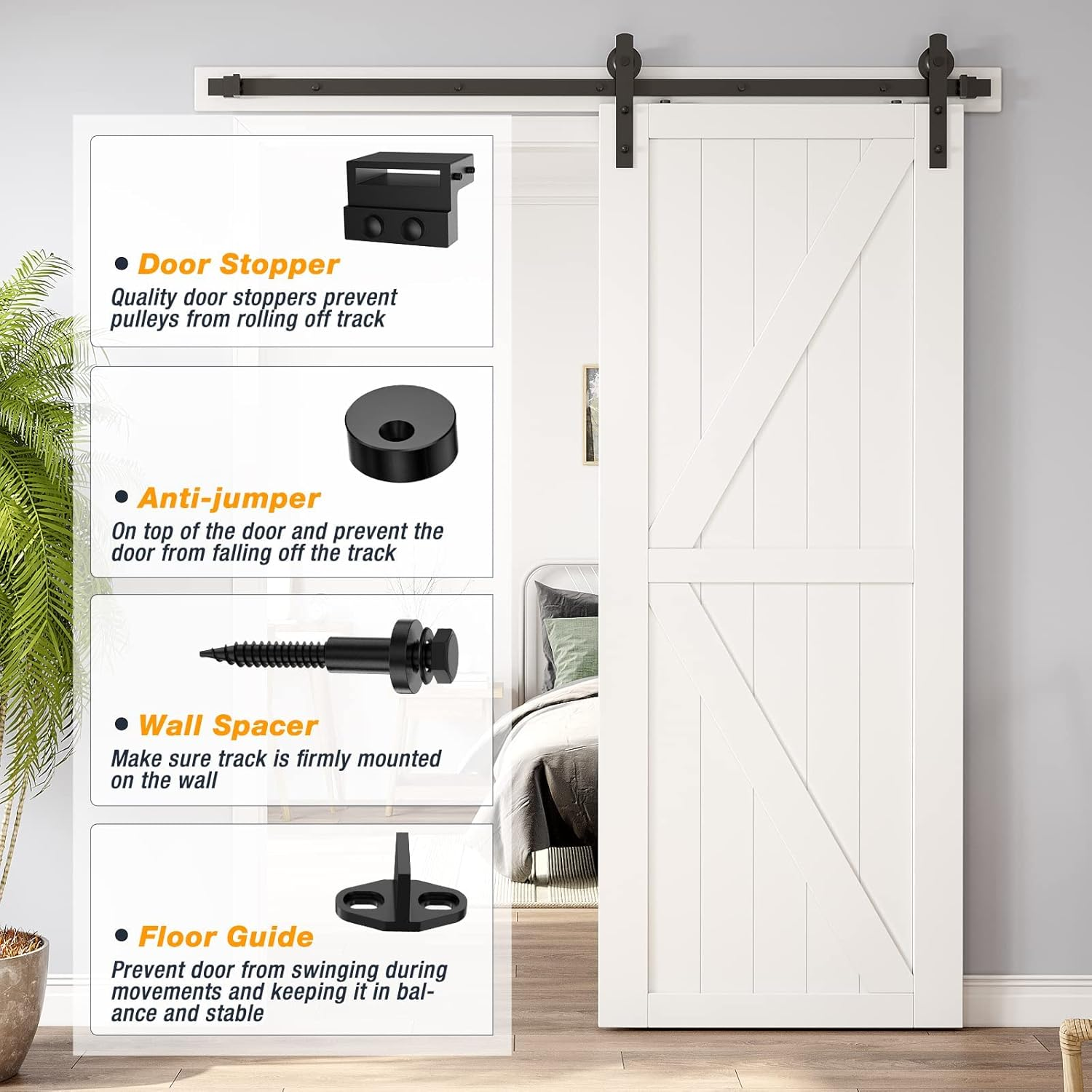 2M Heavy Duty Sliding Barn Single Door Hardware Kit Damper Track Rail Roller System