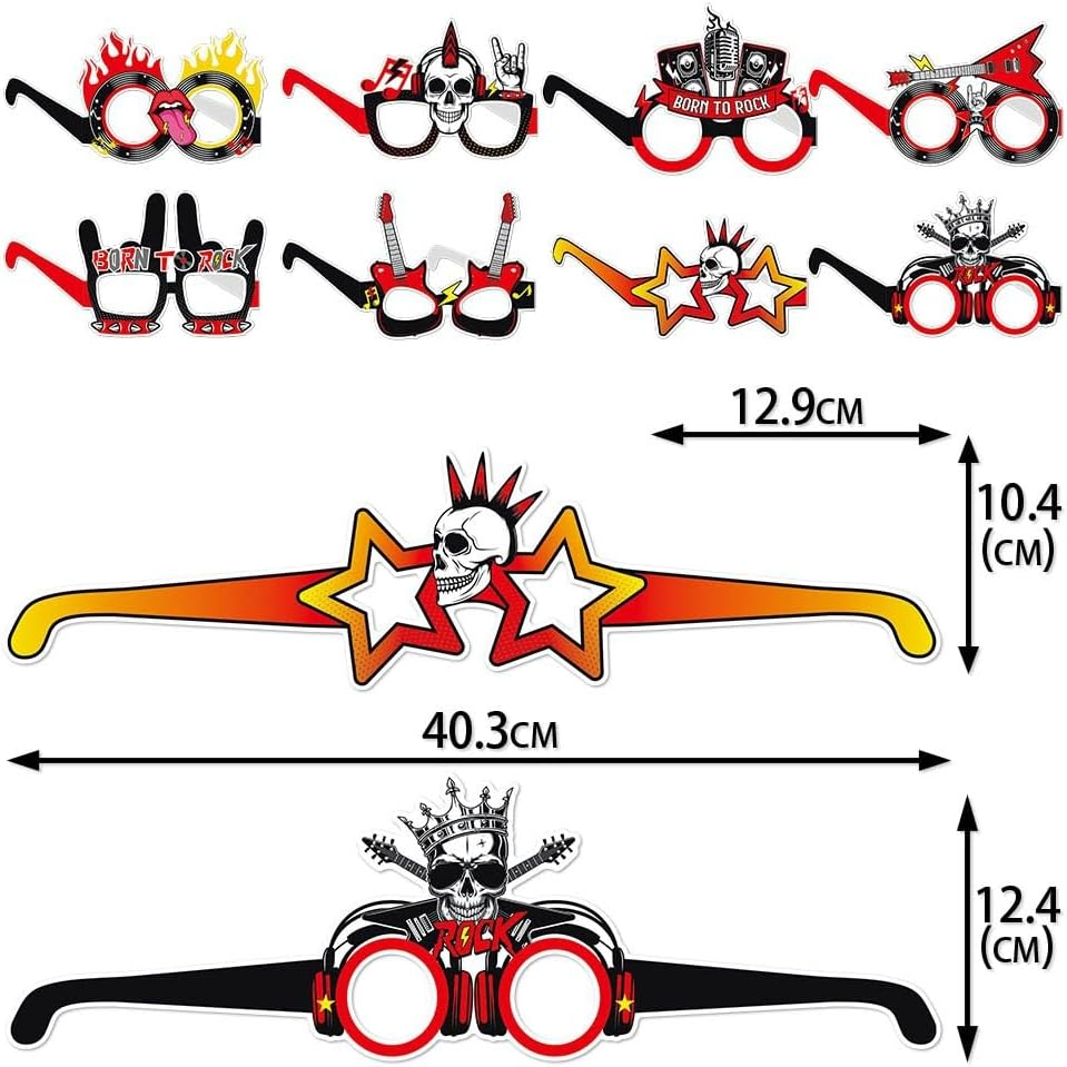 Buziba 8Pcs Rock and Roll Party Decorations Rock Star Paper Glasses Eyeglasses Rock N Roll Photo Booth Props for Rock Theme Birthday Party Favors Supplies image number 3