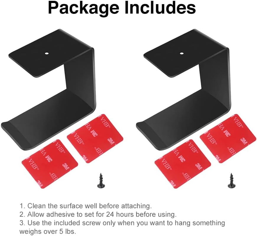 Aluminum Under-Desk Headphone Hook 2 Pack, with Strong Adhesive VHB Tape, Holds 5 Lbs (Black) image number 2