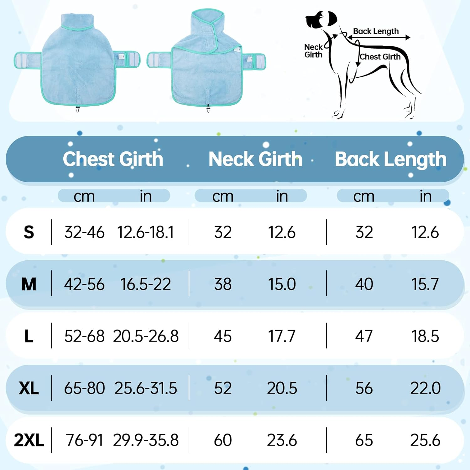 Dog Drying Towel, Dog Bathrobe Towel Microfiber Water Absorbent Adjustable Pet Shower Towel for Small Medium and Large Dogs(Blue, L) image number 3