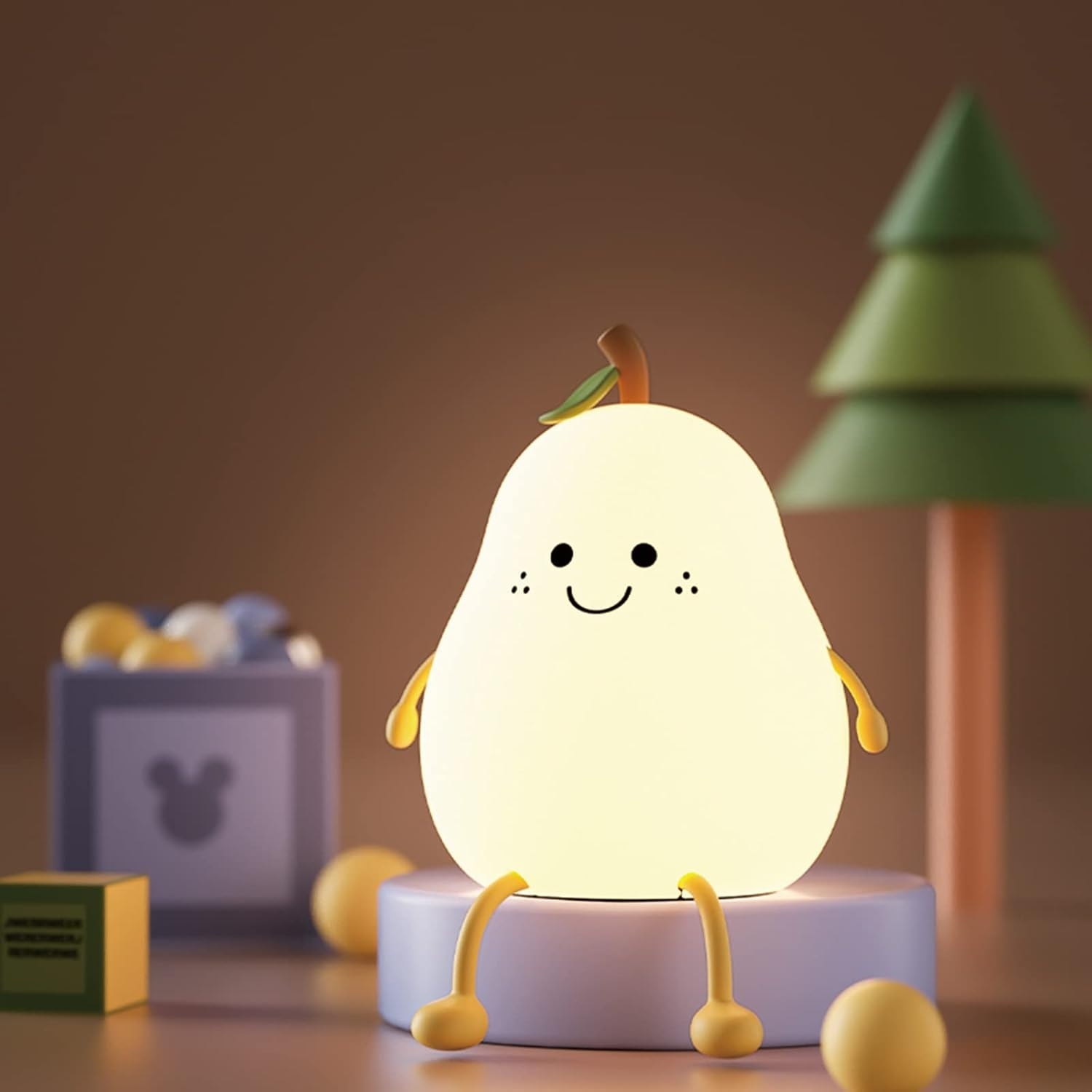 LADWOKFI Silicone Night Light Lamp Cute Pear USB 1200Mah Rechargeable Lights Bedroom with Timing Function 7 Color Dimmable Night Light Nightlights for Kids Adult Room/Bedroom Gift image number 1