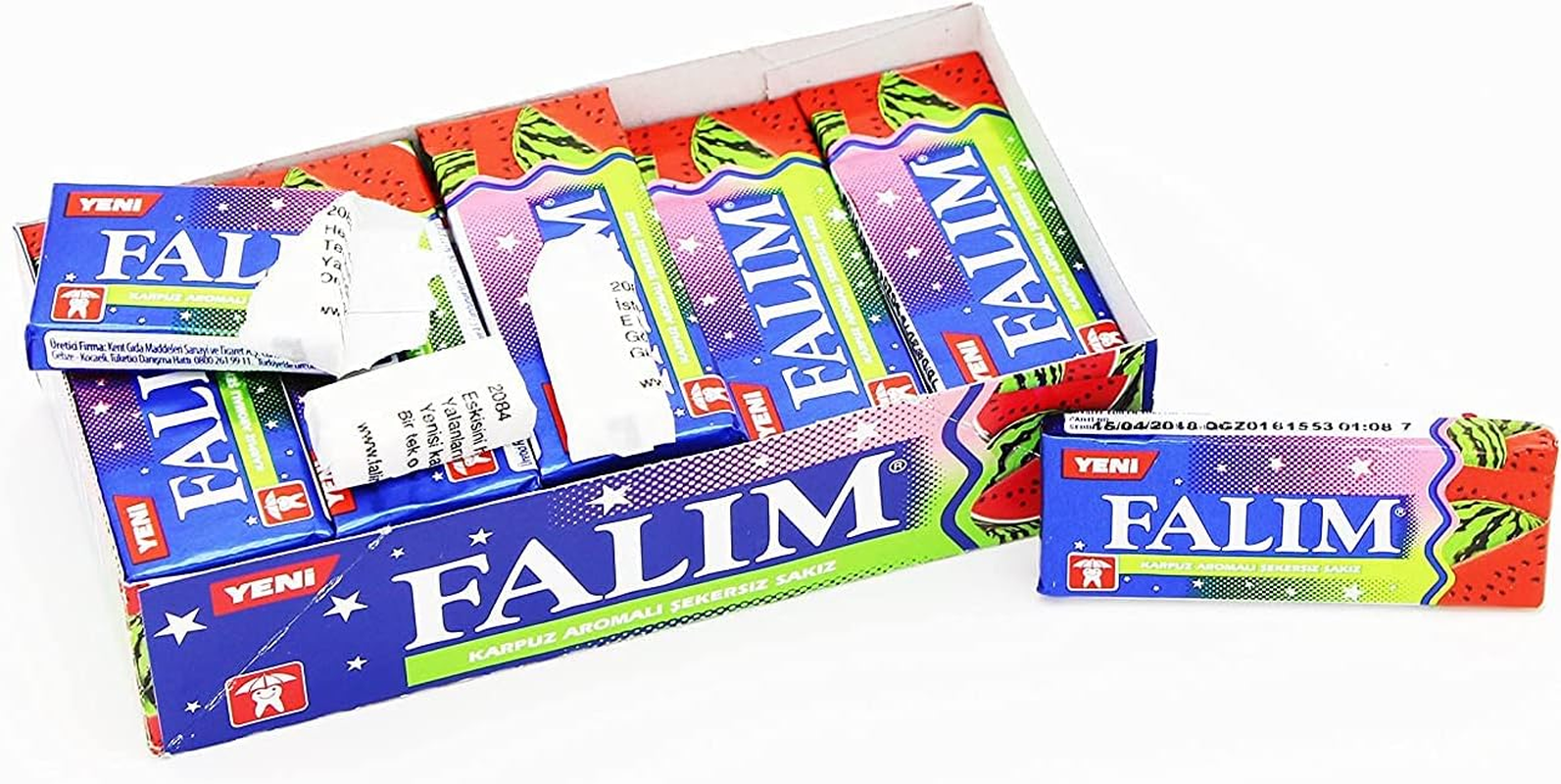 Falim Sugar Free Sugarless Chewing Gum - Total 100 Pieces - Pack of 5 X20 Pieces - Tooth Friendly - Certified Member of the University of Zurich Dental Friendly Association (1996) Watermelon Flavored image number 1