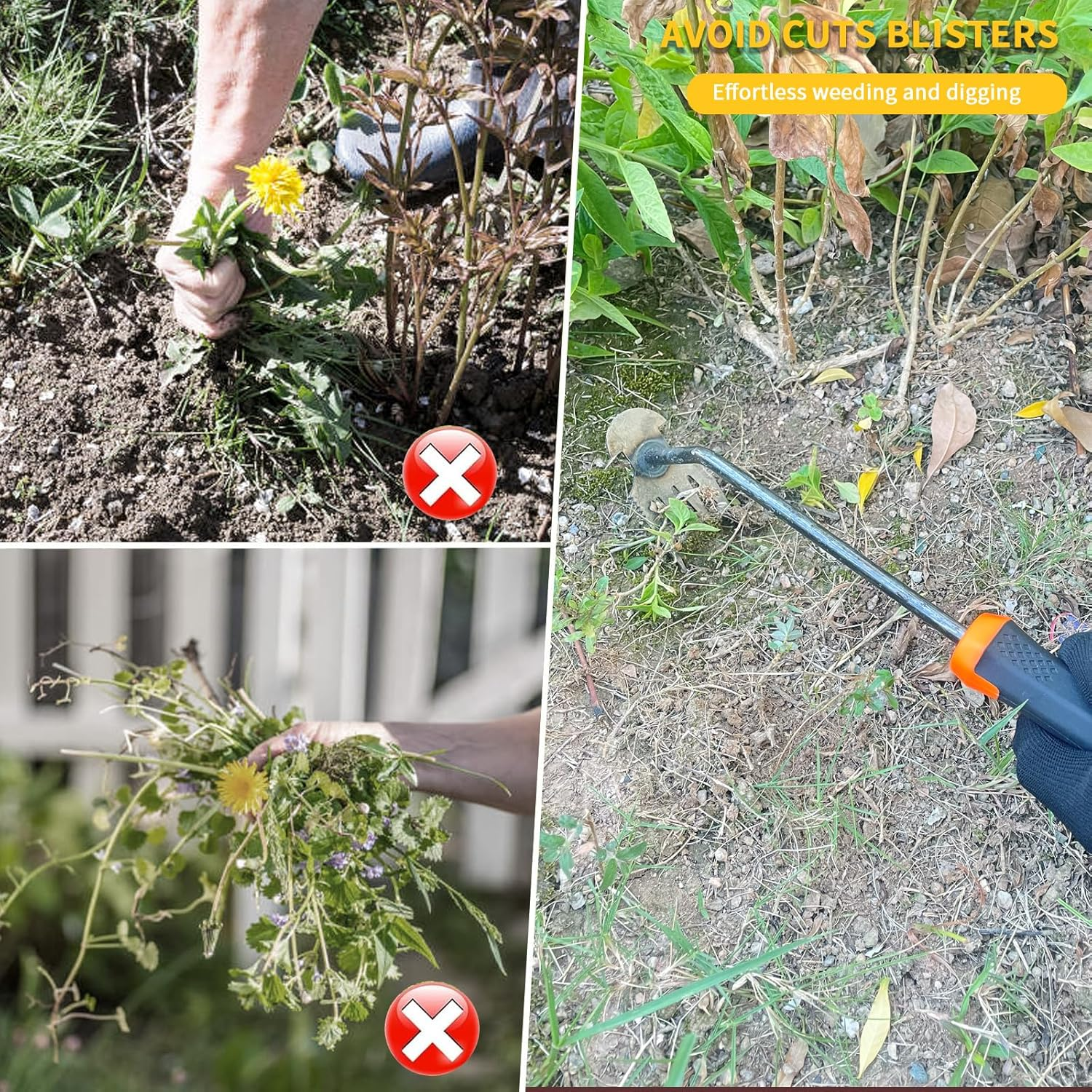 Weed Puller Tool-2Pcs, Upgrade Durable Garden Weeder Tools, Dual Purpose Manual Weed Removal Tool with Manganese Steel Teeth, Portable Uprooting Weeding Tool for Vegetable Gardens Backyards image number 3